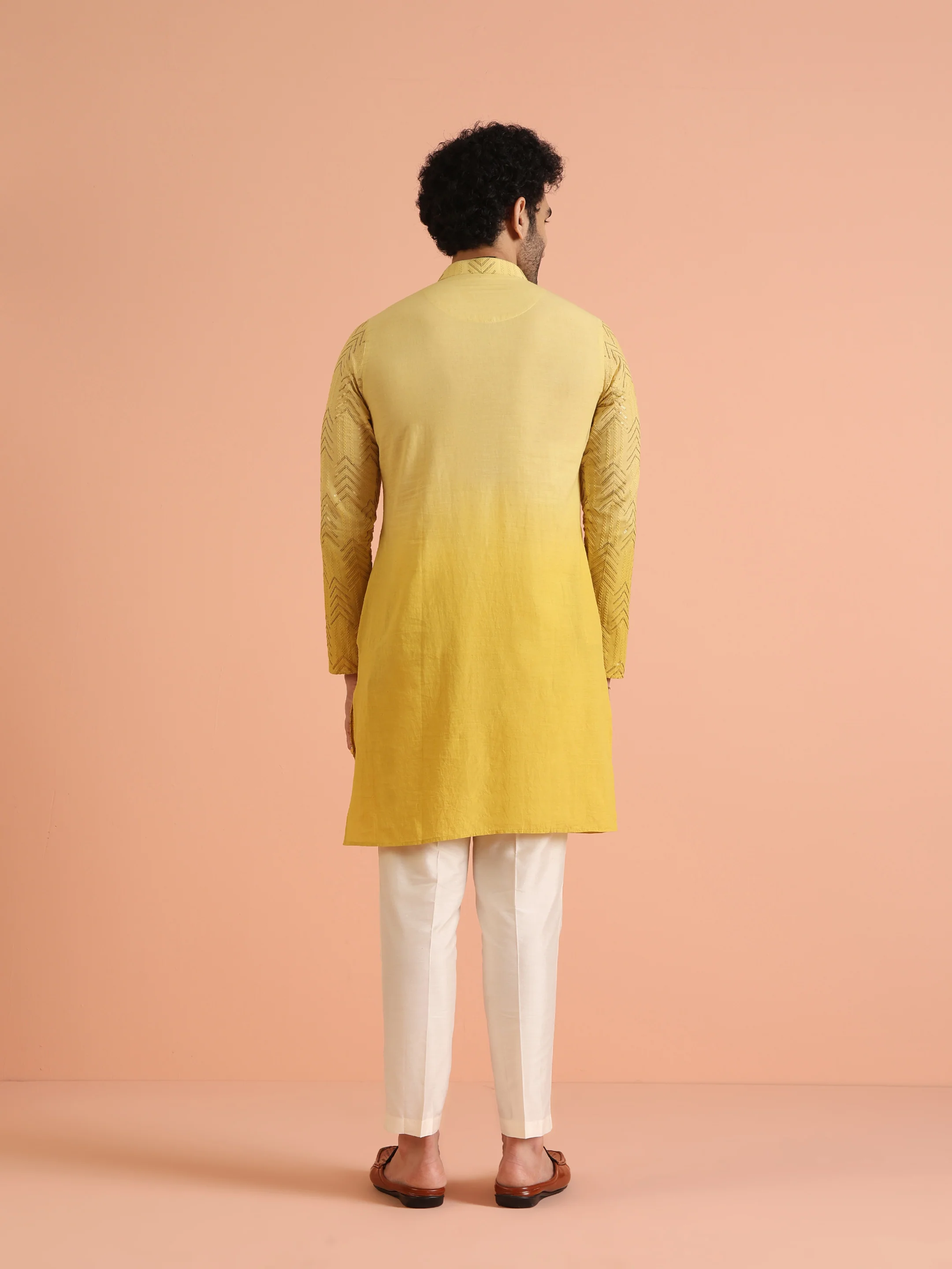 Men Yellow Embroidered Sequinned Kurta Trouser Set - Image 5