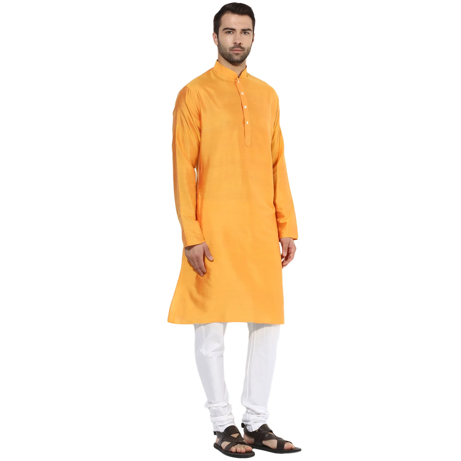 Golden Yellow Solid Kurta Churidar Set - Image 2