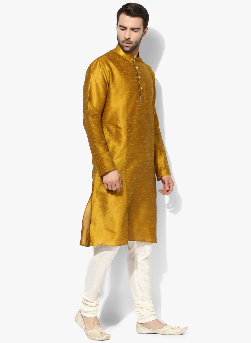 Men Yellow Kurta Churidar Set - Image 3