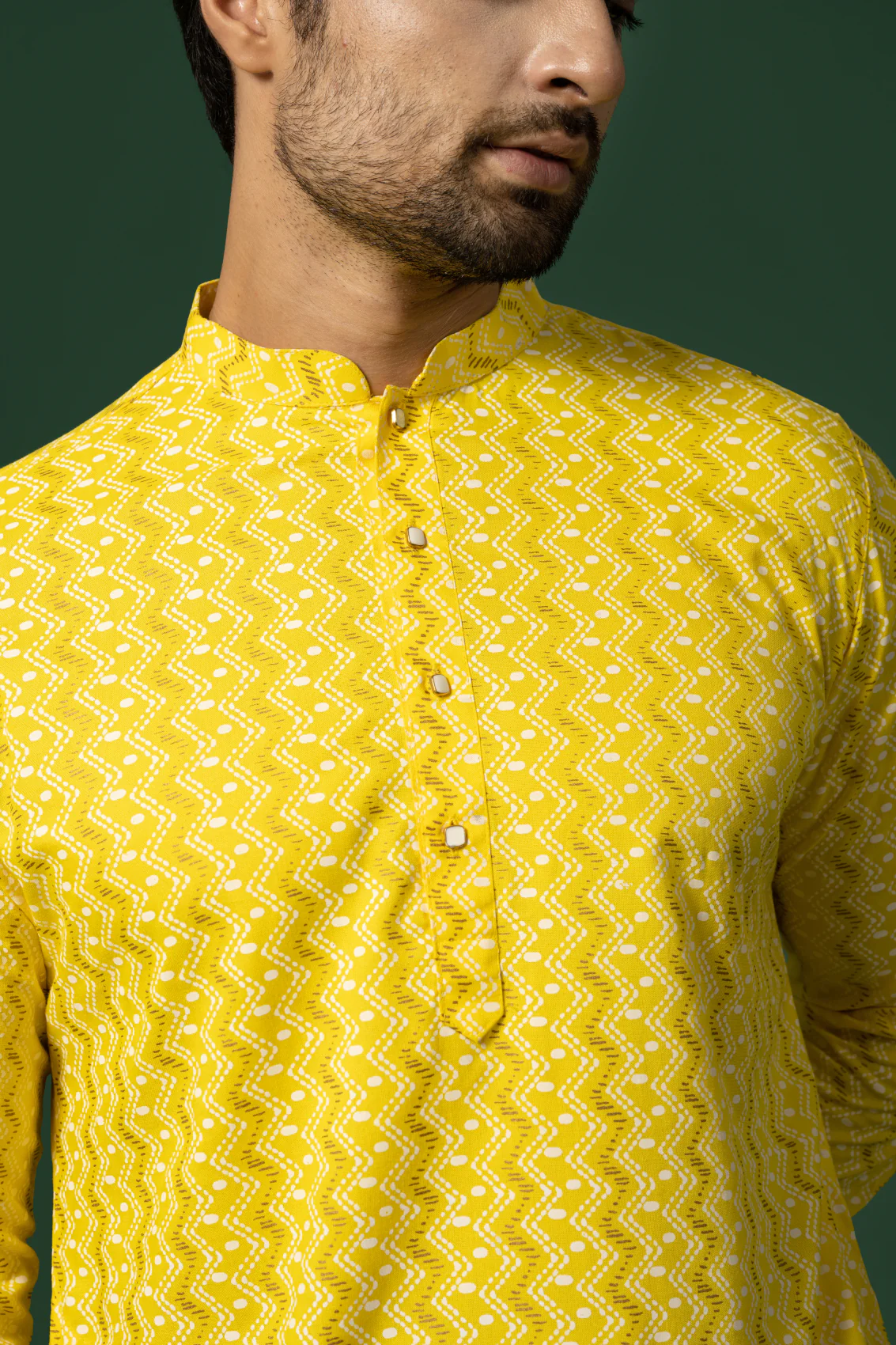 Yellow Silk Blend Printed Kurta Dhoti - Image 5