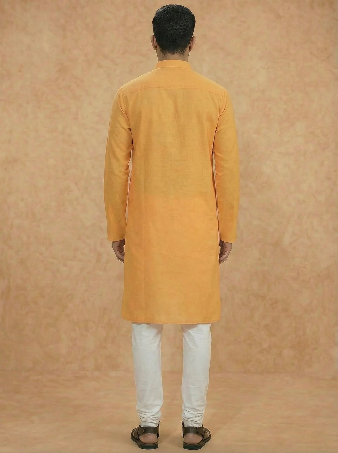 Yellow Silk Blend Solid Long Kurta - Image 4