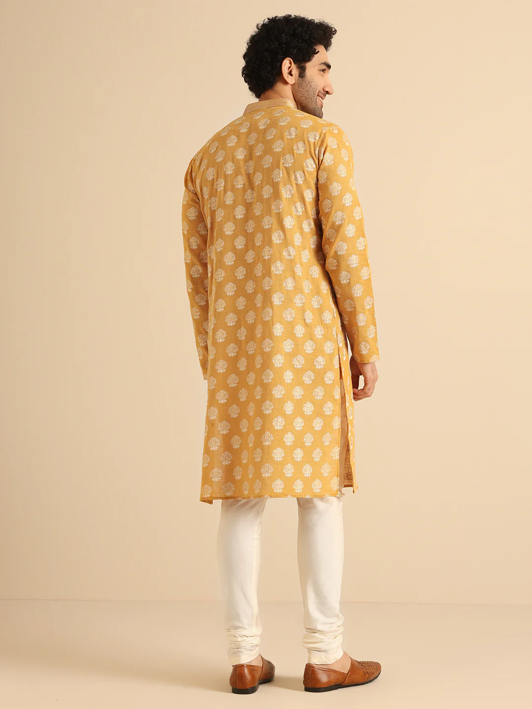 Mustard Yellow Jacquard Kurta - Image 5