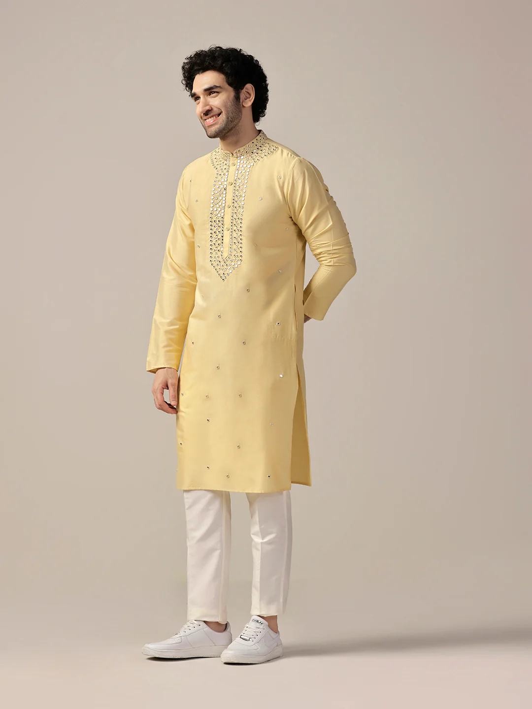 Men Yellow Kurta Trouser Set - Image 3