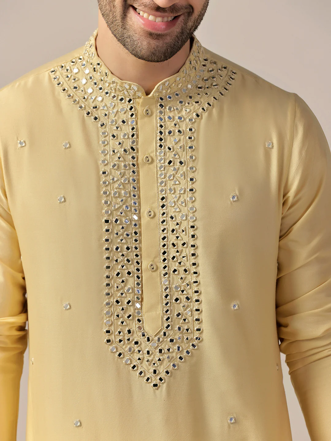 Men Yellow Kurta Trouser Set - Image 5