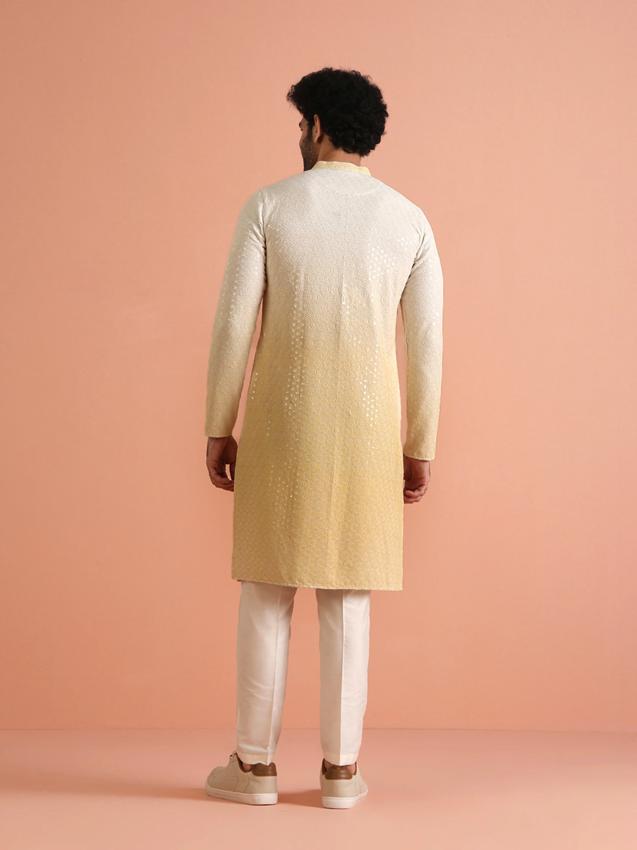 Cream Yellow Ombre Kurta with White Trouser - Image 5