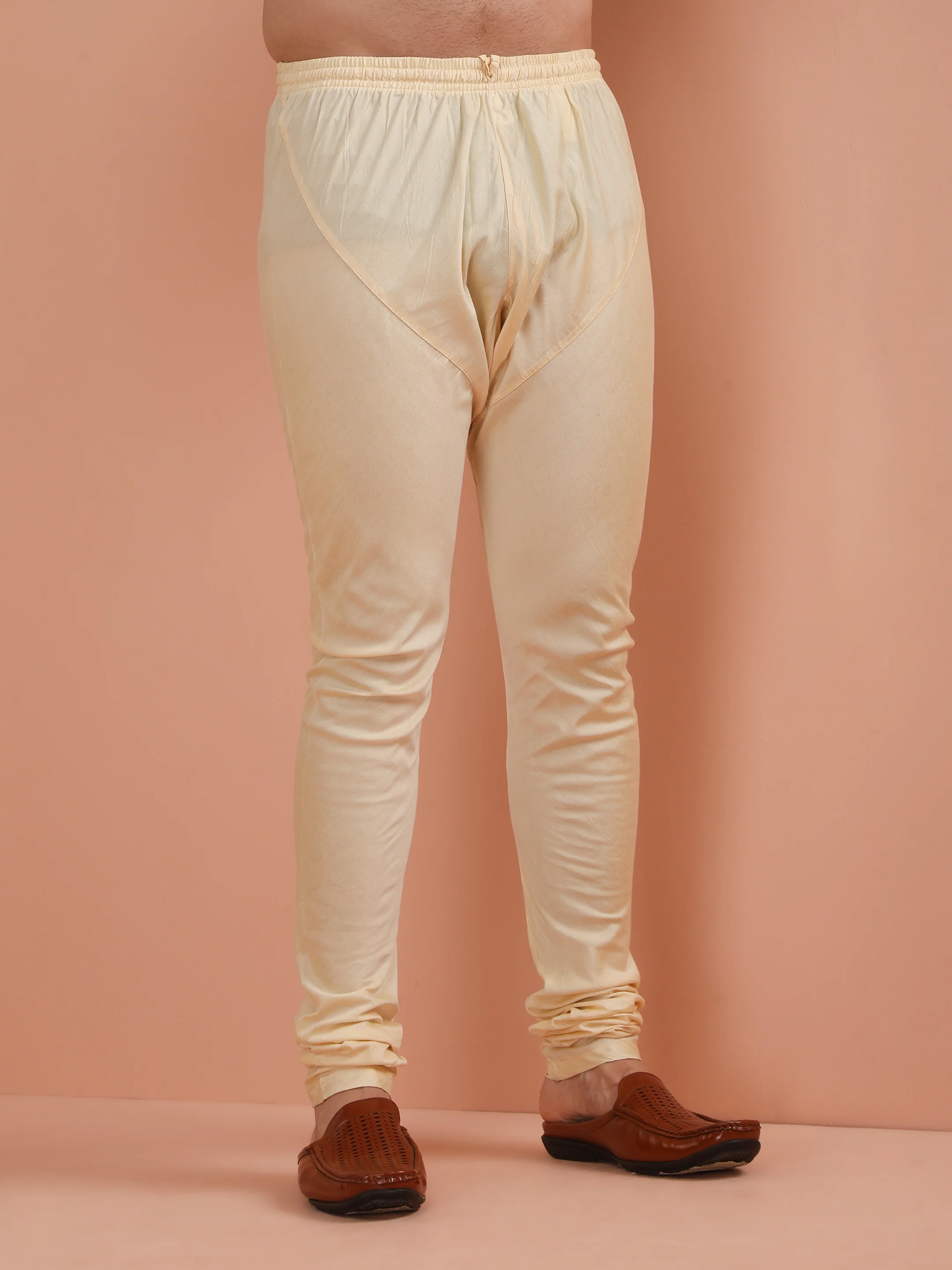 Beige Silk Blend Textured Kurta Cream Churidar - Image 6