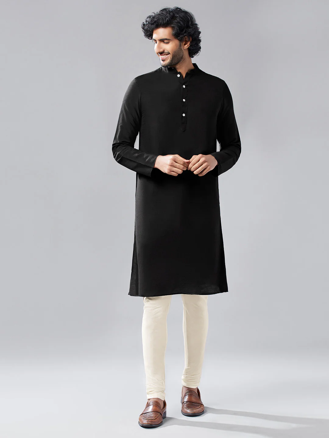 Black Silk Blend Kurta Churidar with Embroidered Dupatta - Image 5