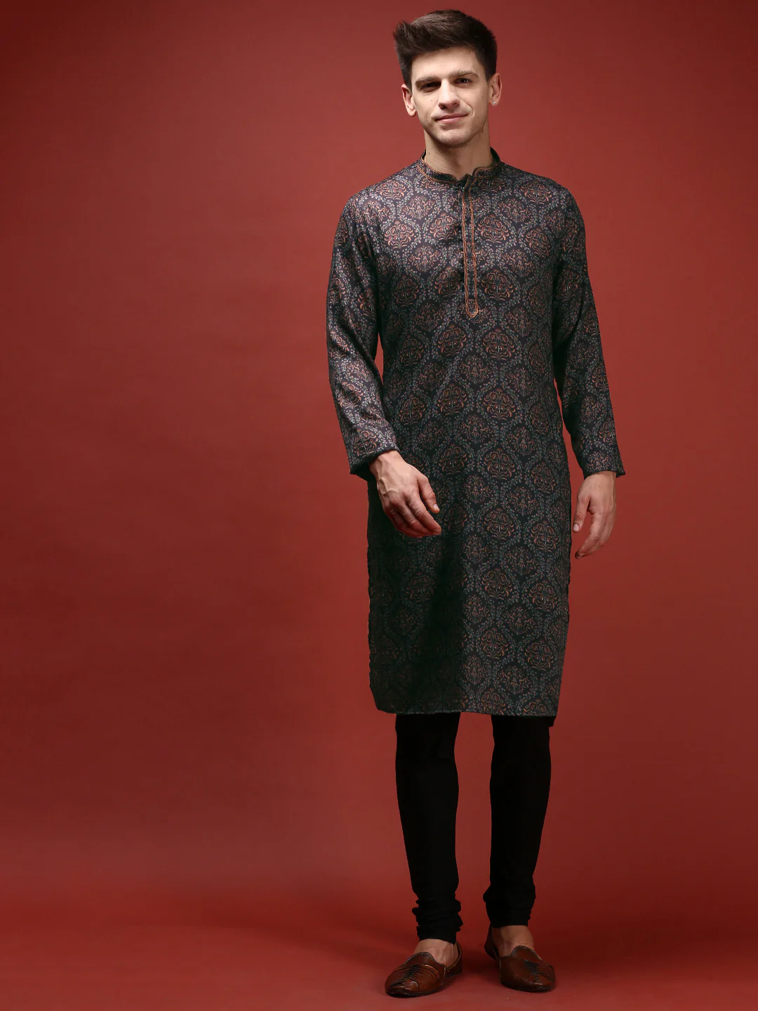 Men's Black Kurta Churidar Set