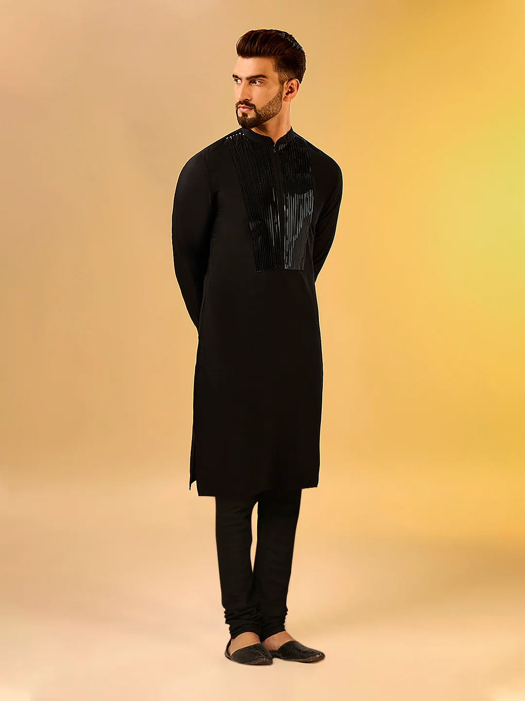 Men's Black Kurta Churidar Set - Image 2