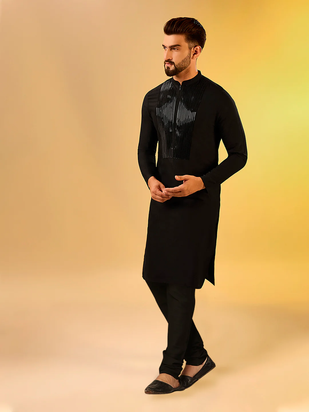Men's Black Kurta Churidar Set - Image 3