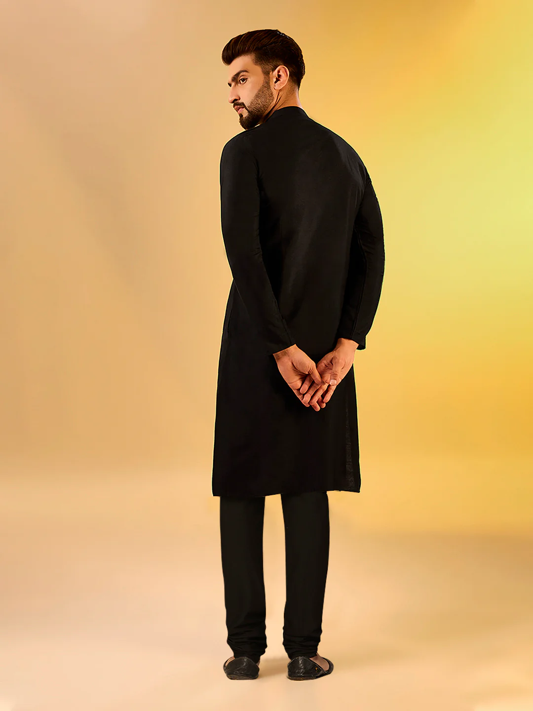 Men's Black Kurta Churidar Set - Image 4