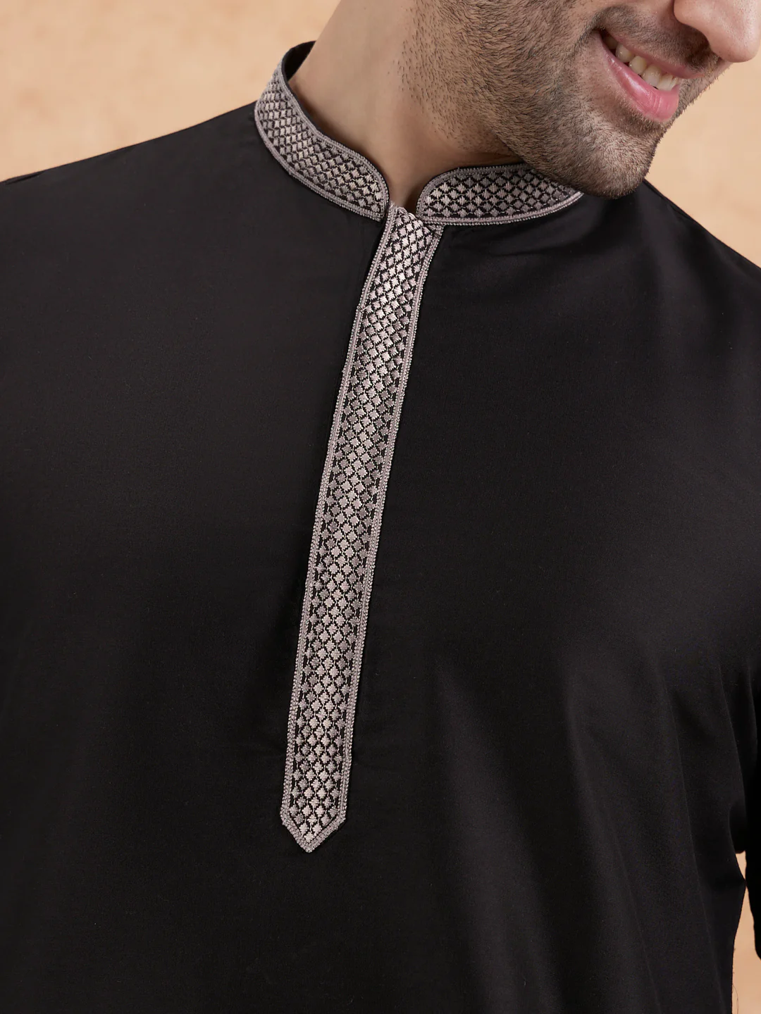 Men's Black Kurta Dhoti Set - Image 2