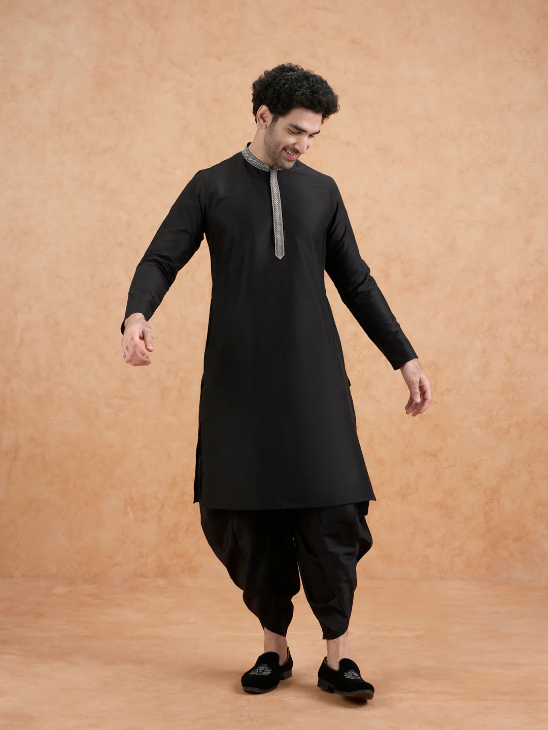 Men's Black Kurta Dhoti Set - Image 7