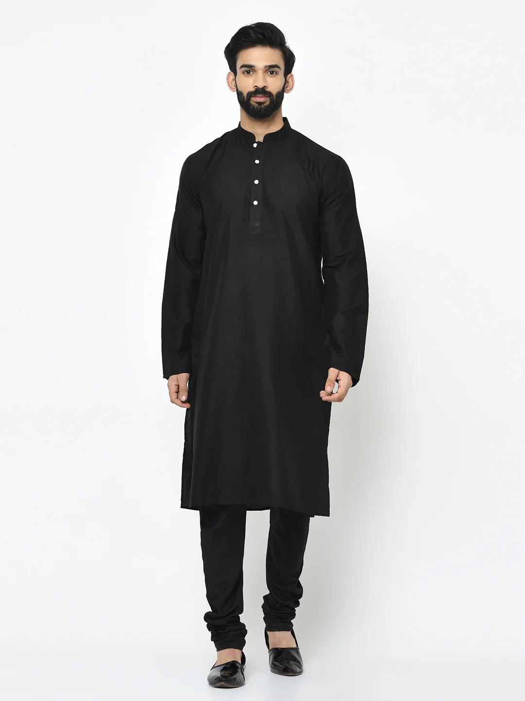 Black Printed Jacket Kurta Churidar Set - Image 5