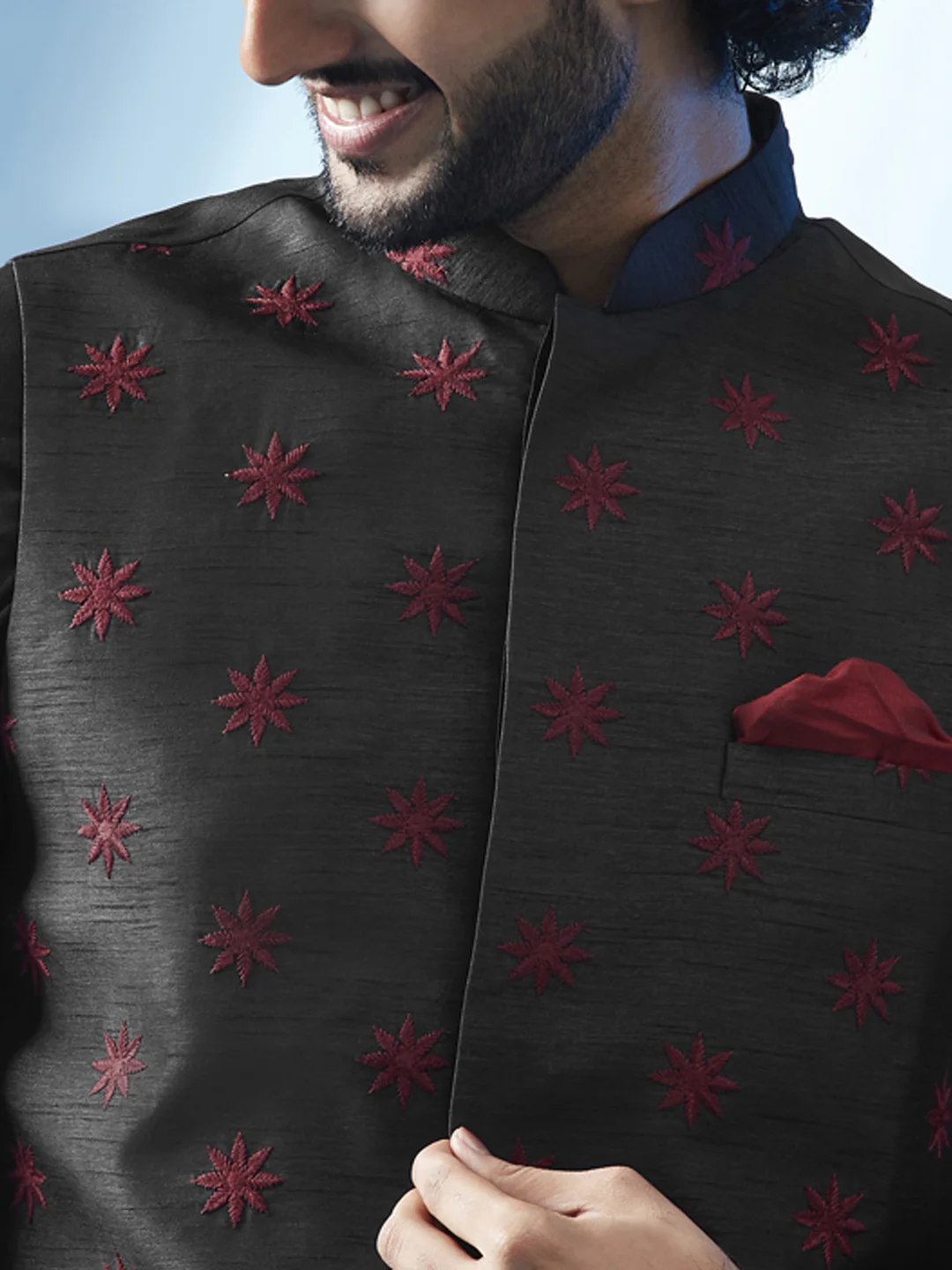 Men's Black Kurta Jacket Churidar Set - Image 6