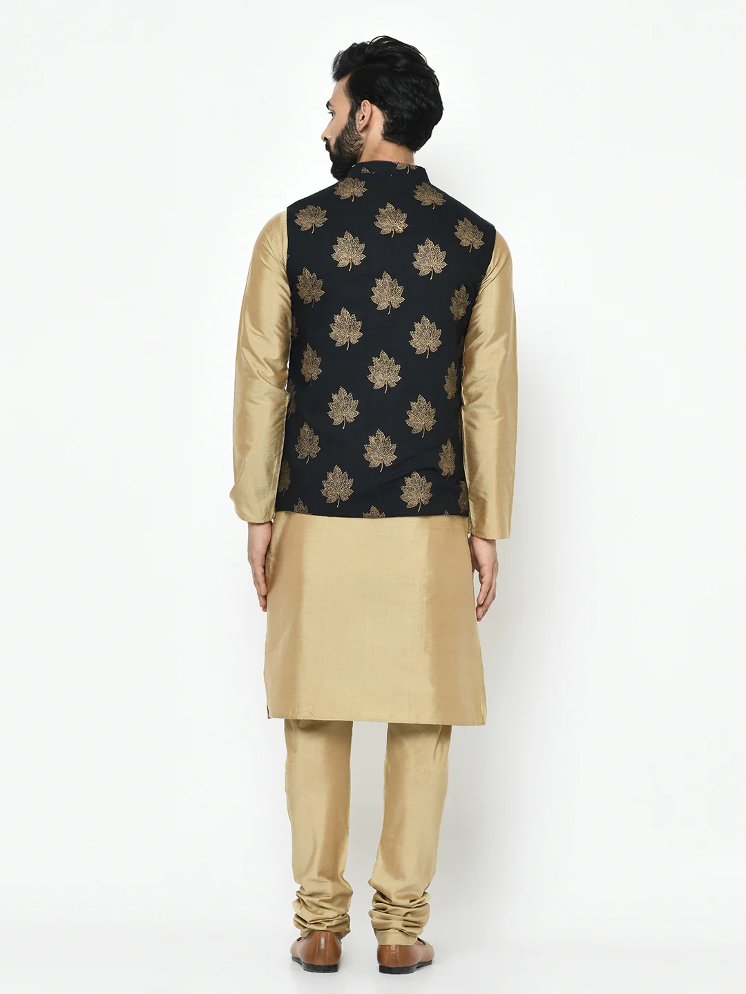 Black Jacket Gold Kurta Churidar Set - Image 4