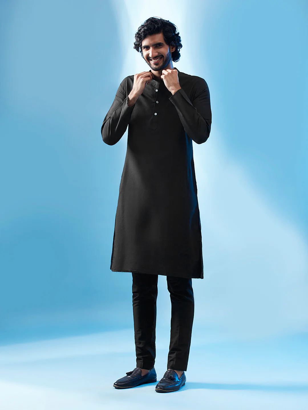 Black Embroidered Jacket Kurta Trouser Set - Image 5