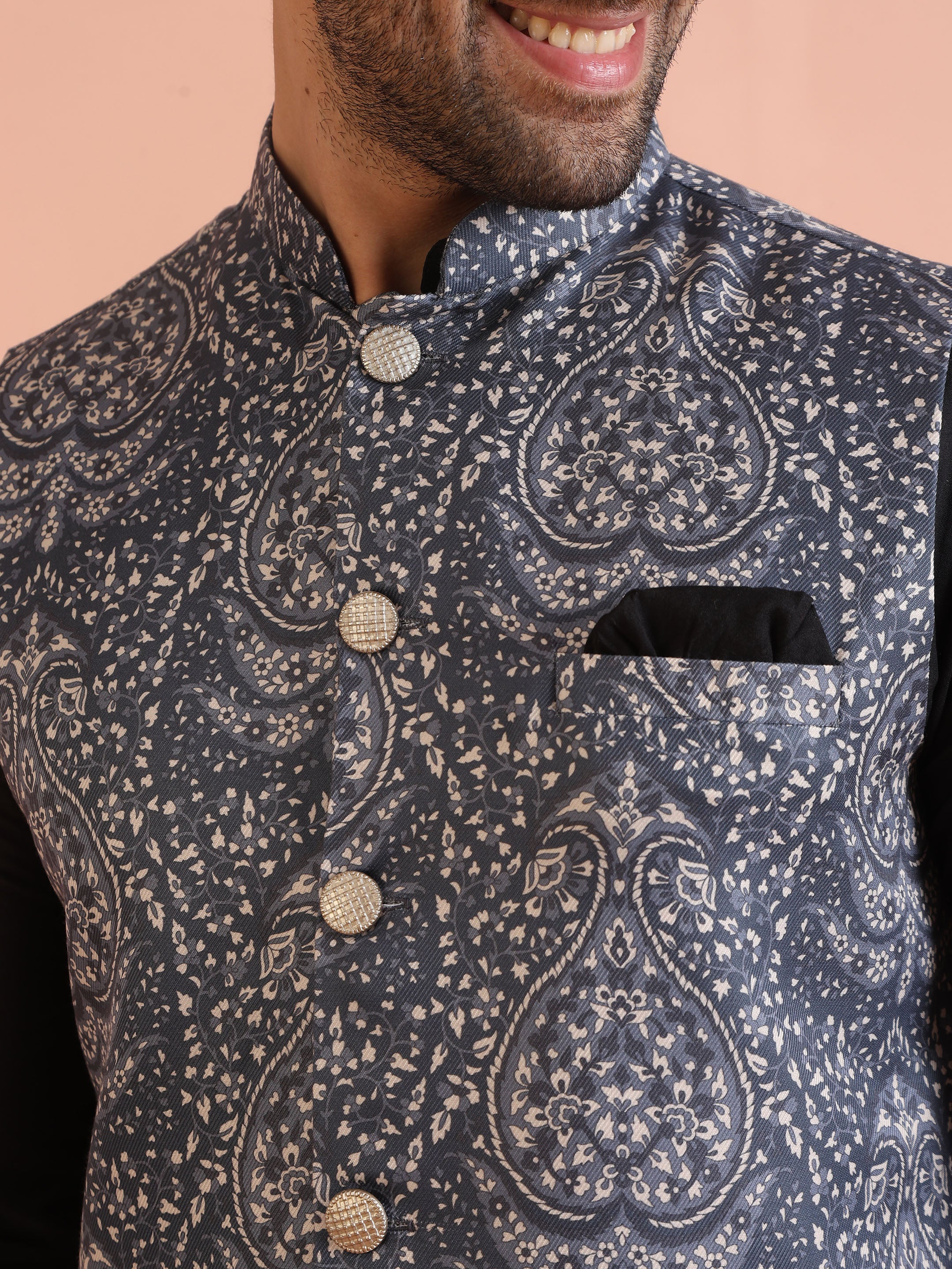 Blue Silk Blend Paisley Nehru Jacket - Image 6