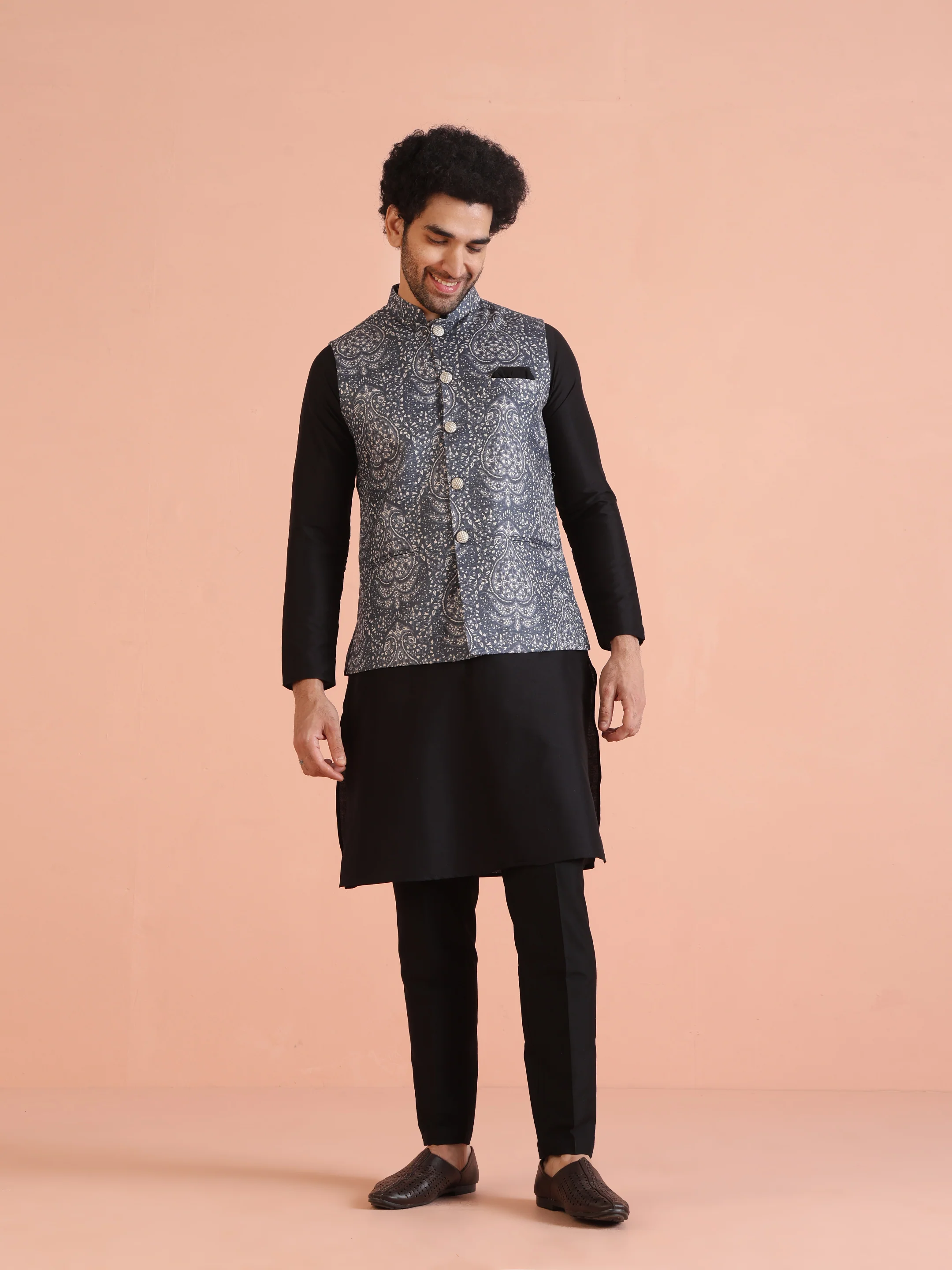 Blue Silk Blend Paisley Nehru Jacket - Image 7