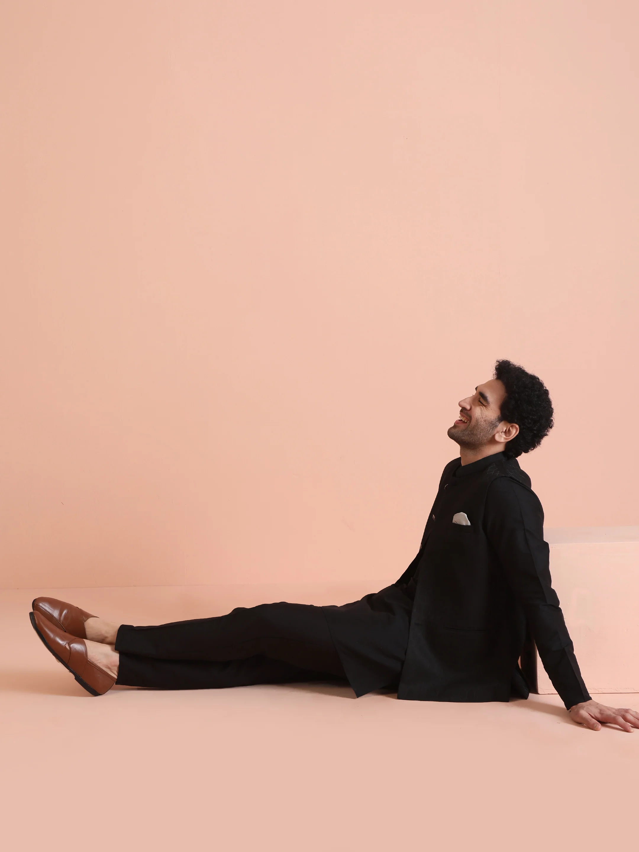 Black Silk Blend Textured Nehru Jacket - Image 7