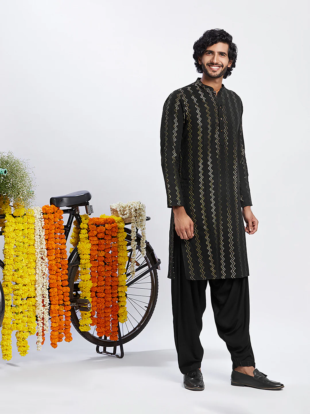 Men's Black Kurta Patiala Set - Image 2
