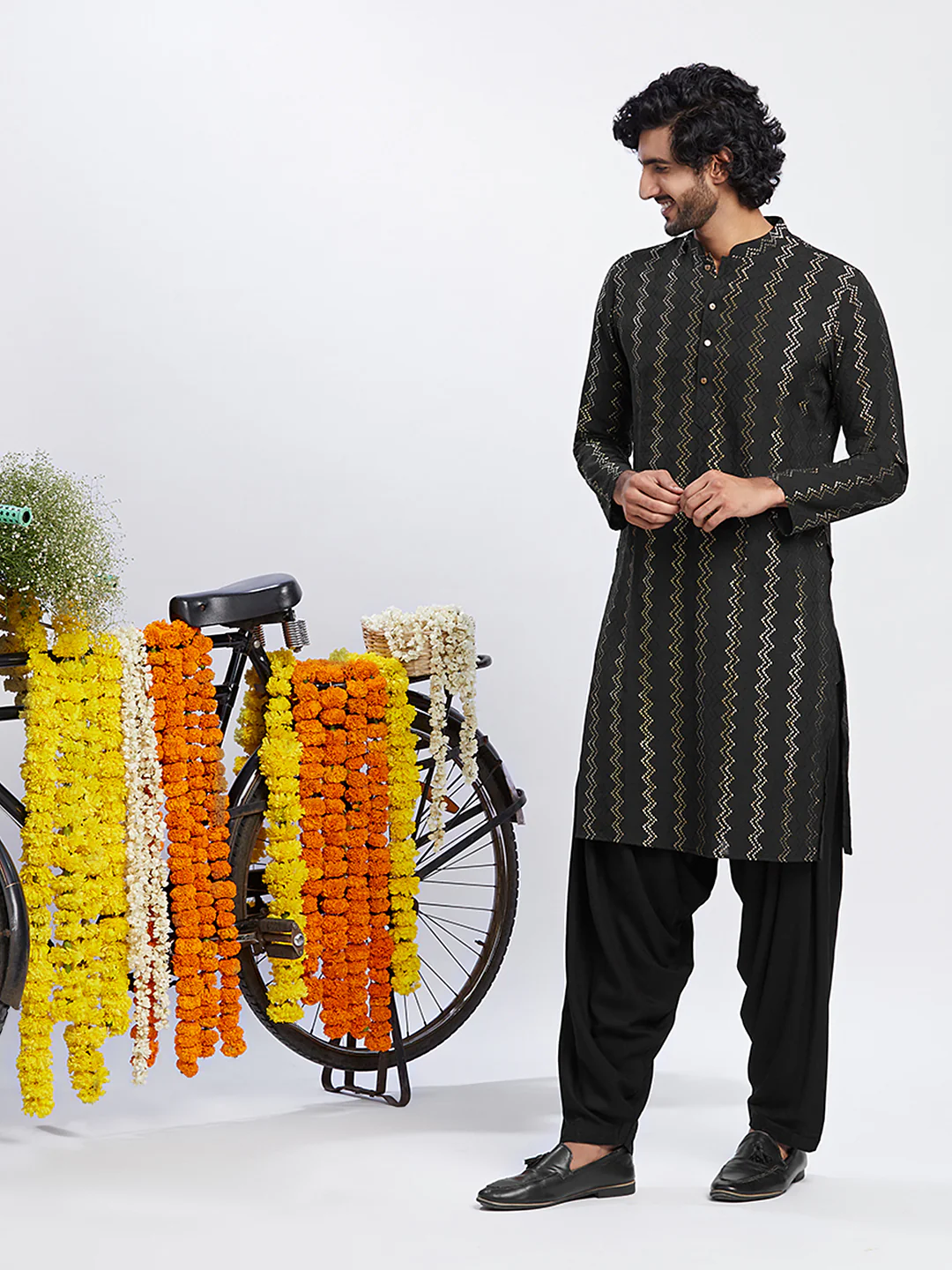 Men's Black Kurta Patiala Set - Image 3
