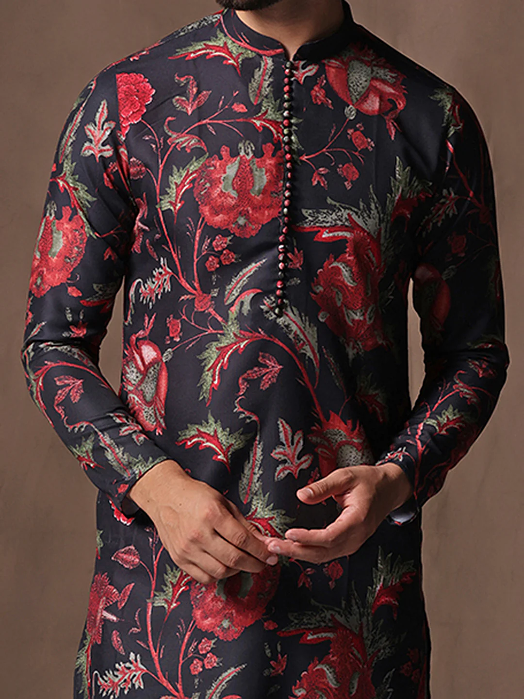 Black Silk Blend Printed Kurta Black Patiala - Image 5
