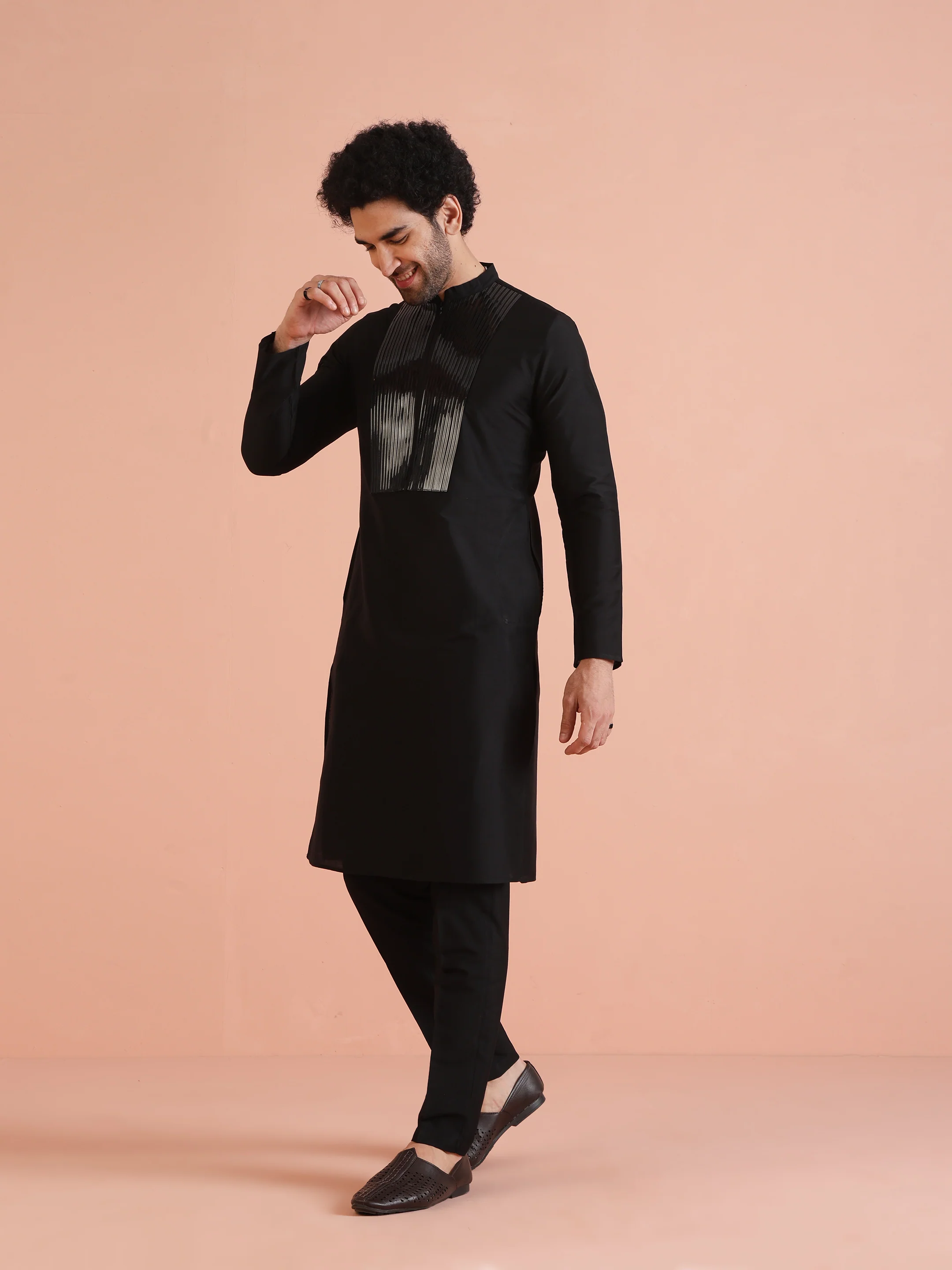 Men's Black Kurta Trouser Set - Image 3