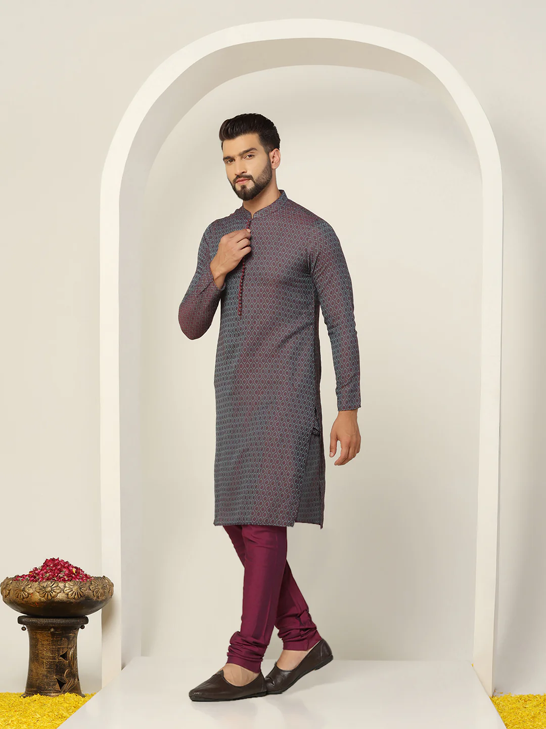 Men's Blue Kurta Churidar Set - Image 3