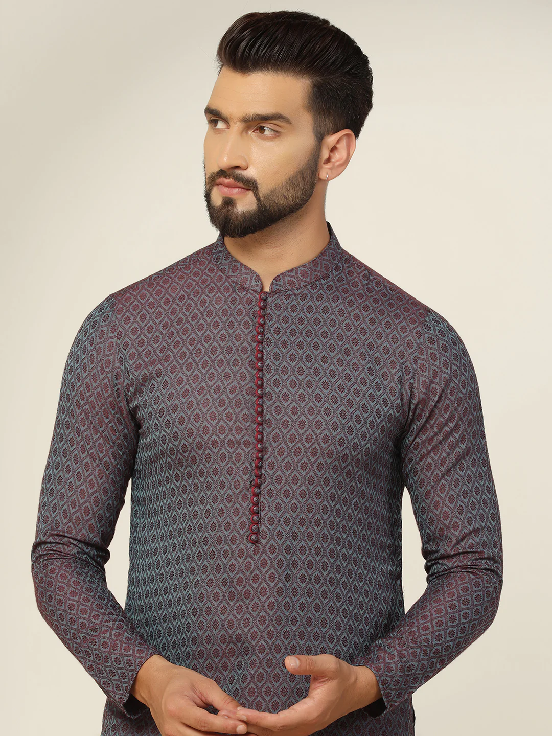 Men's Blue Kurta Churidar Set - Image 5