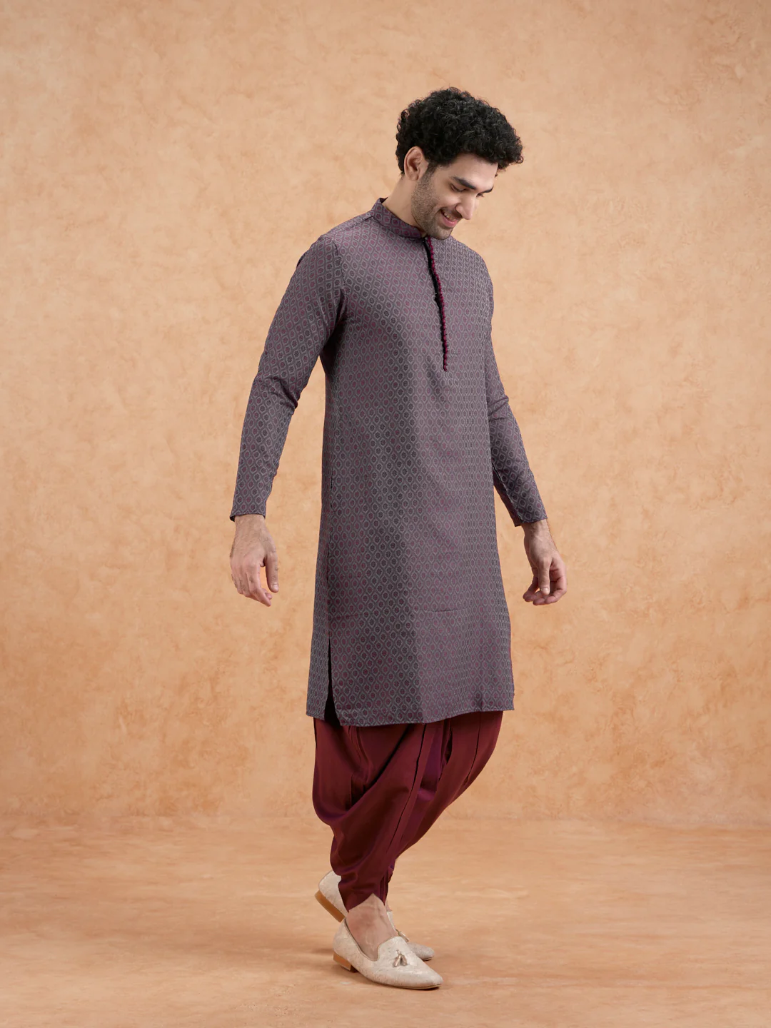 Grey Printed Kurta Dhoti Set - Image 4