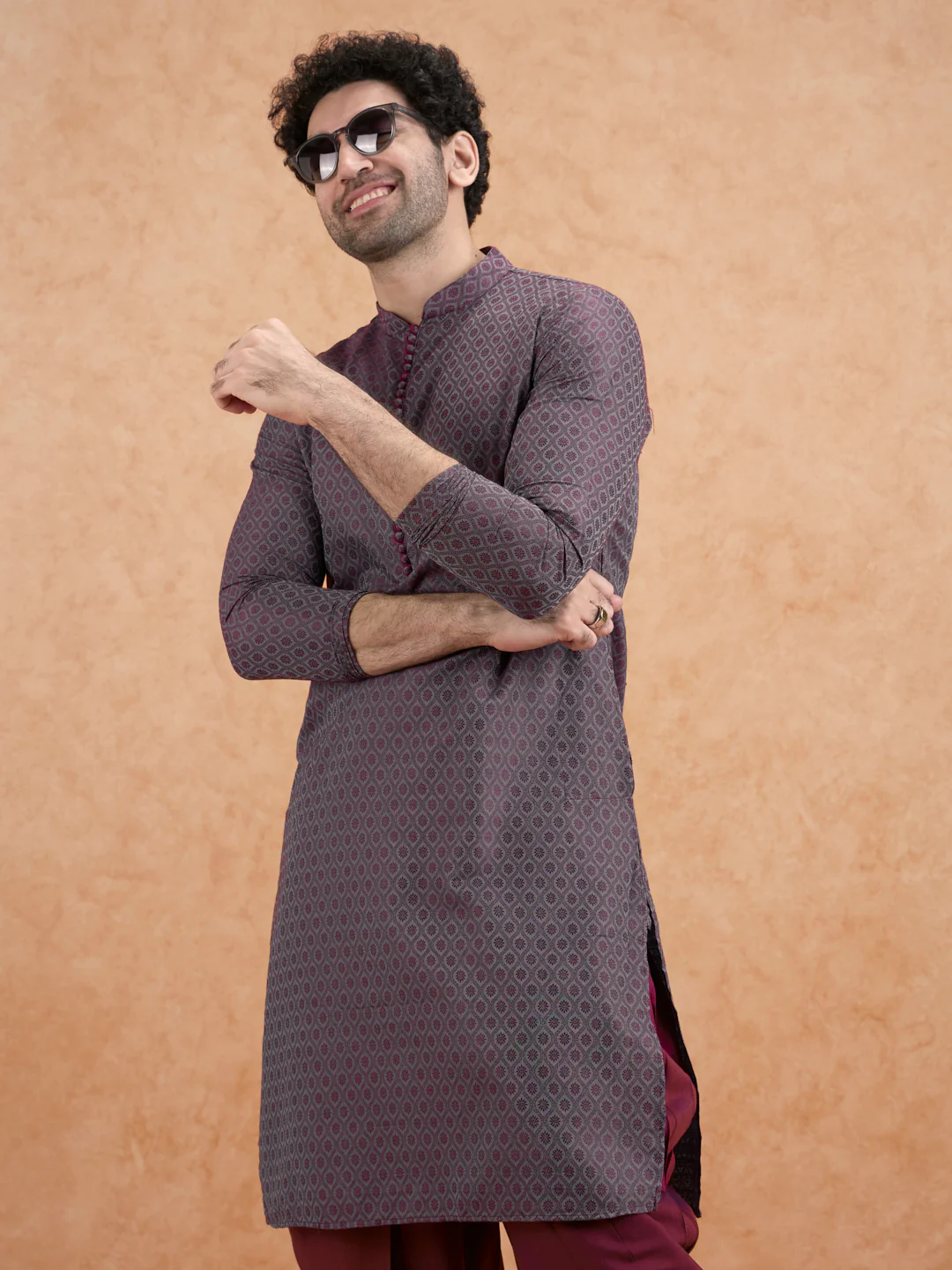 Grey Printed Kurta Dhoti Set - Image 7