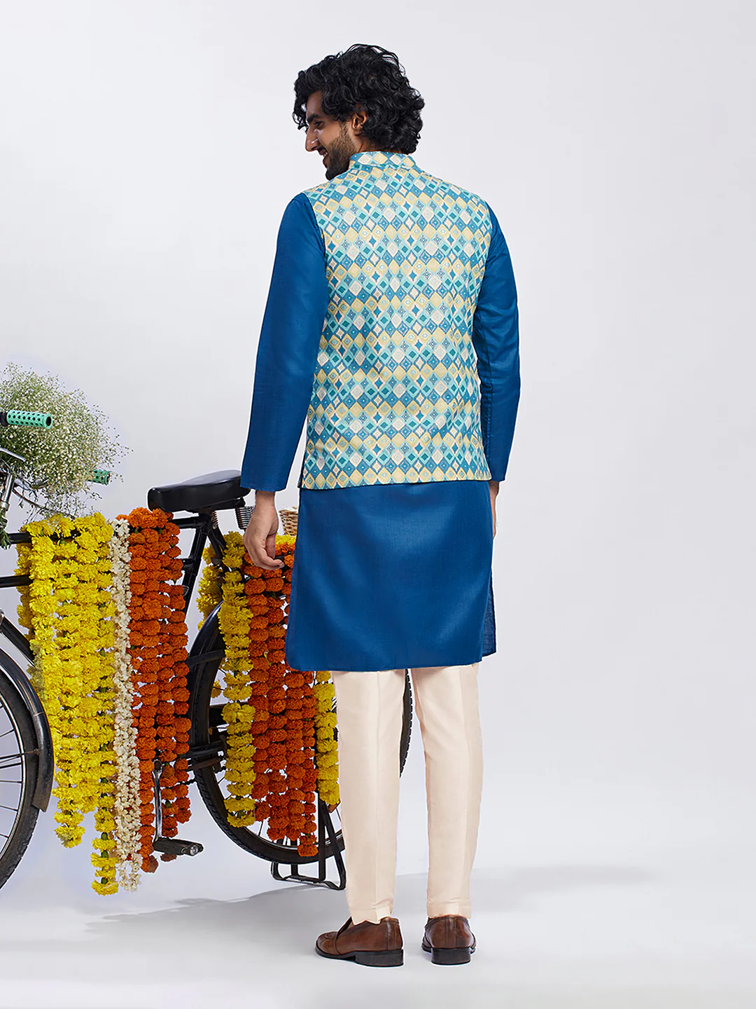 Men's Blue Kurta Jacket Trouser Set - Image 5