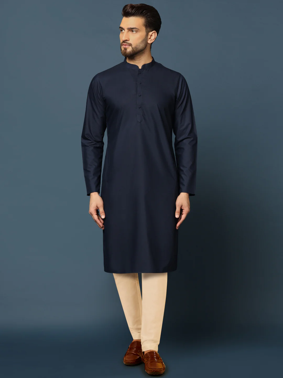 Navy Blue Jacket Kurta Trouser Set - Image 5