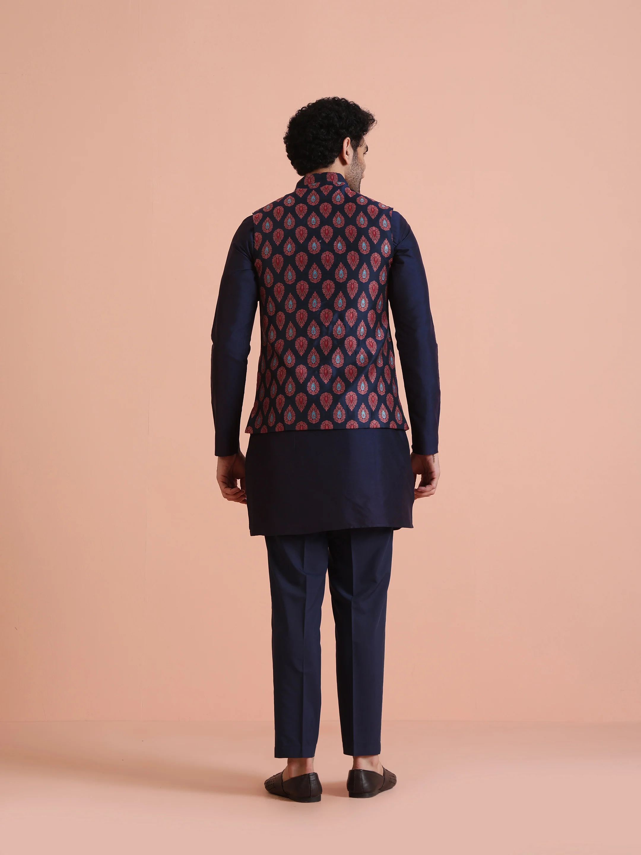 Kisah Men's Blue Woven Design Nehru Jacket - Image 5