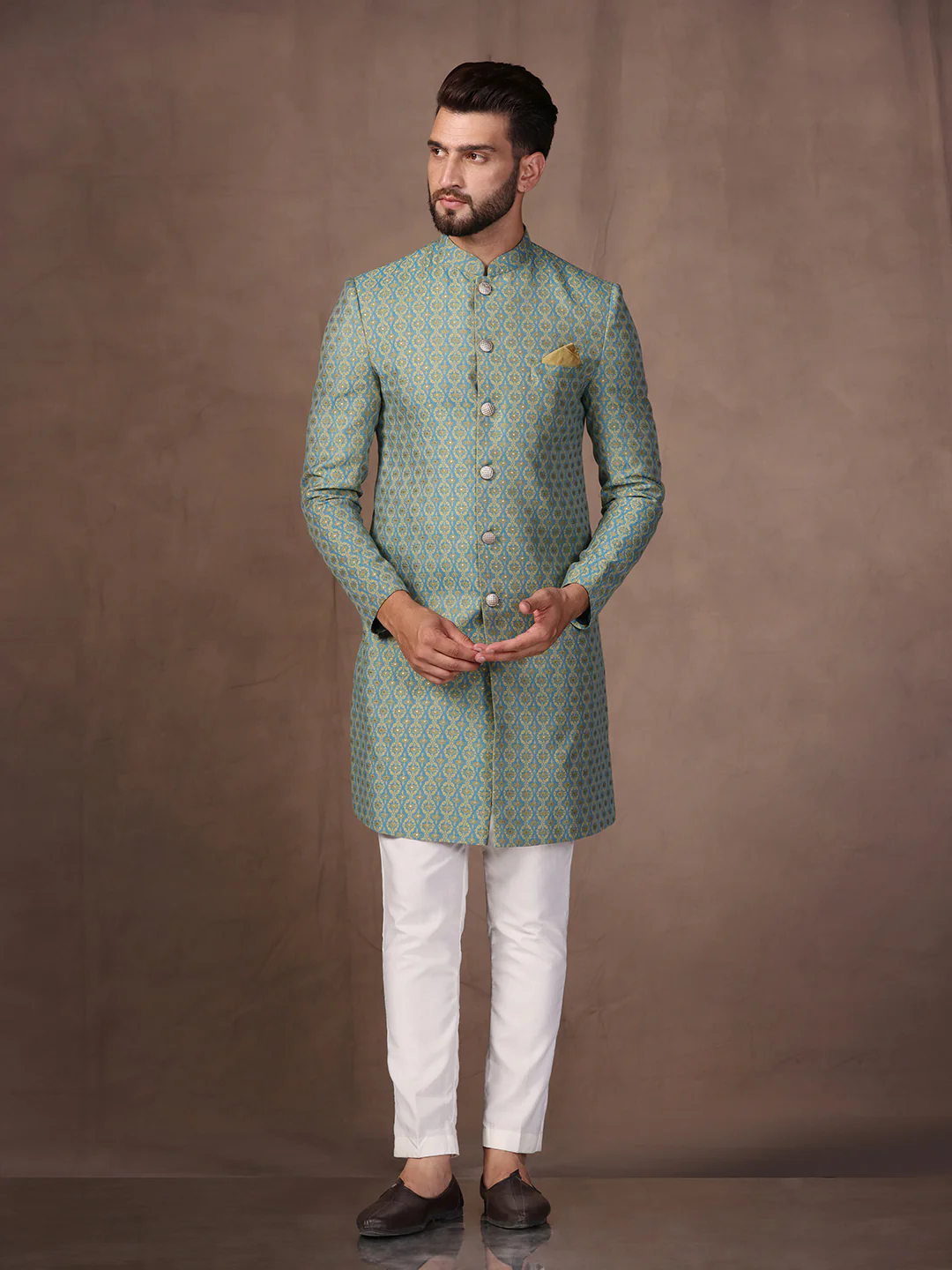Men's Blue Indowestern Trouser Set