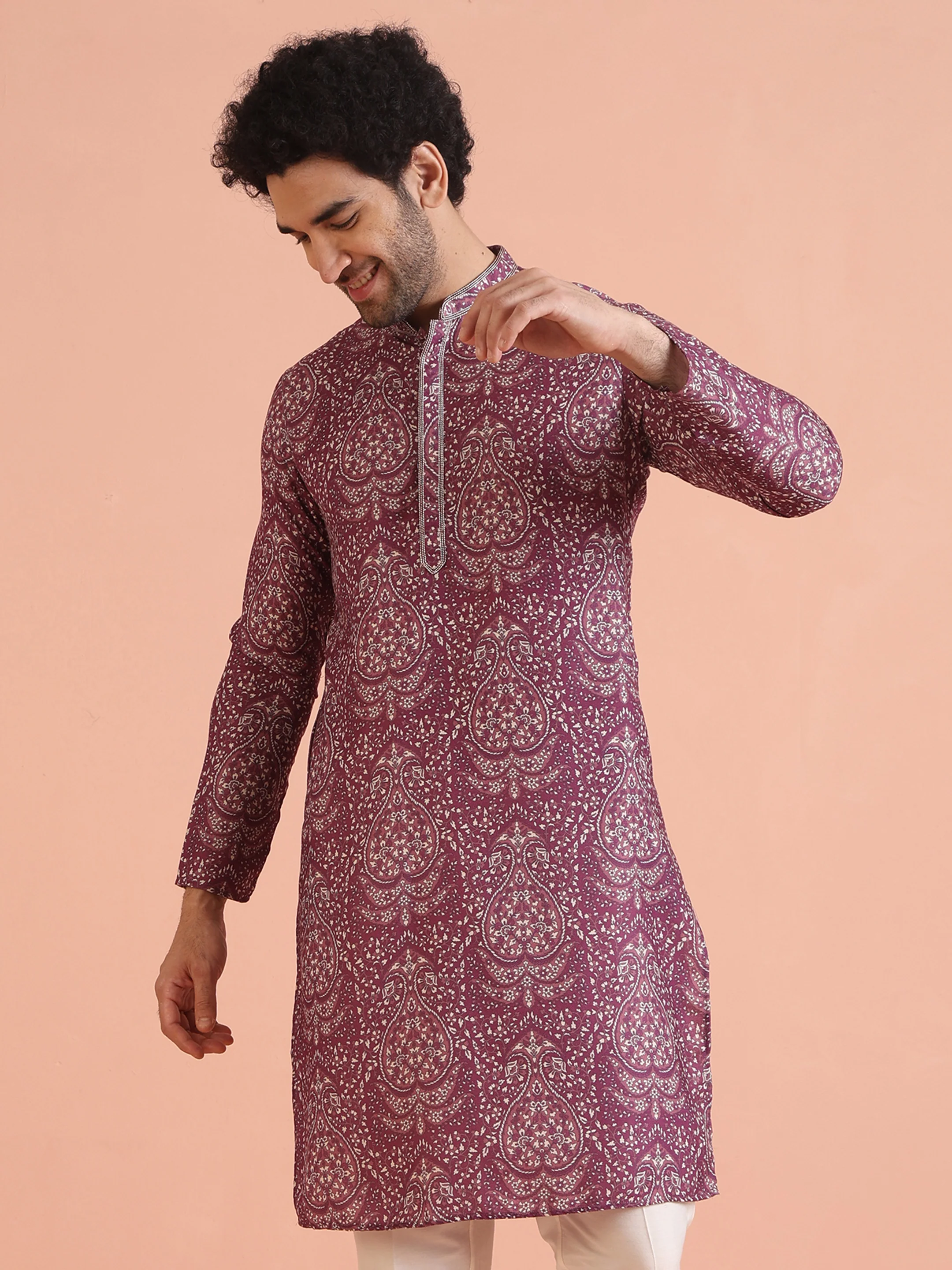 Maroon Art Silk Paisley Printed Kurta - Image 2