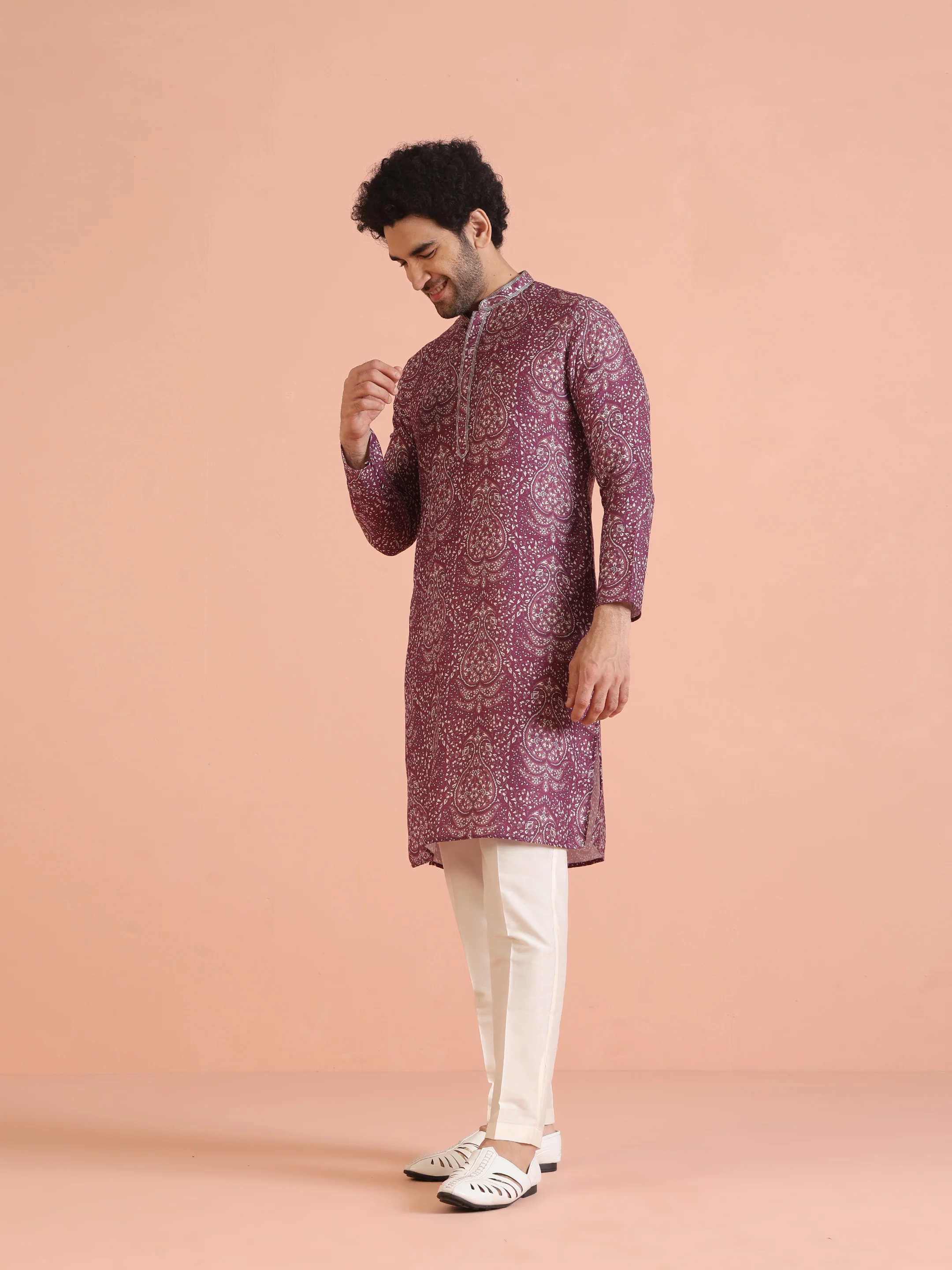Maroon Art Silk Paisley Printed Kurta - Image 4