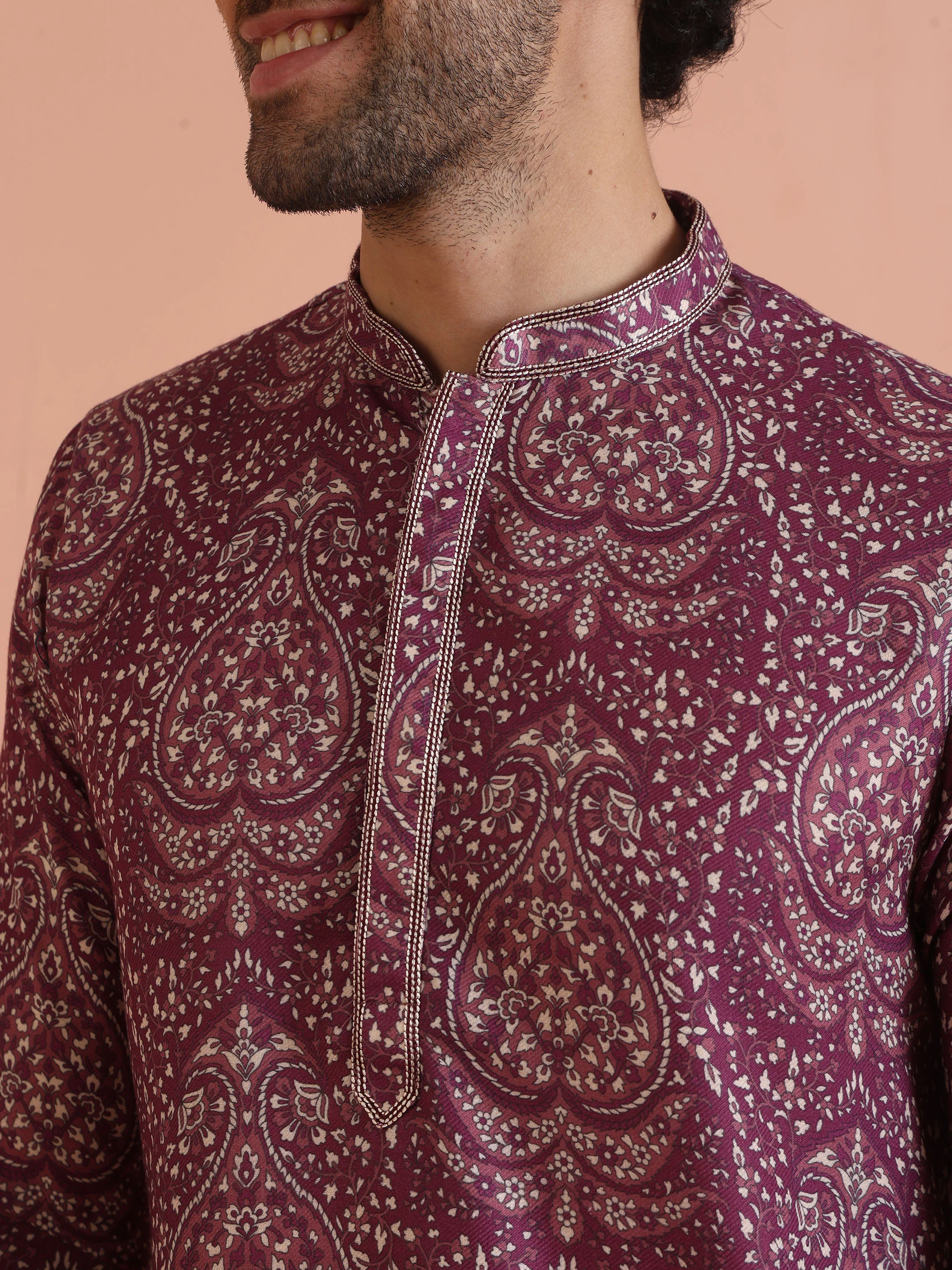 Maroon Art Silk Paisley Printed Kurta - Image 7