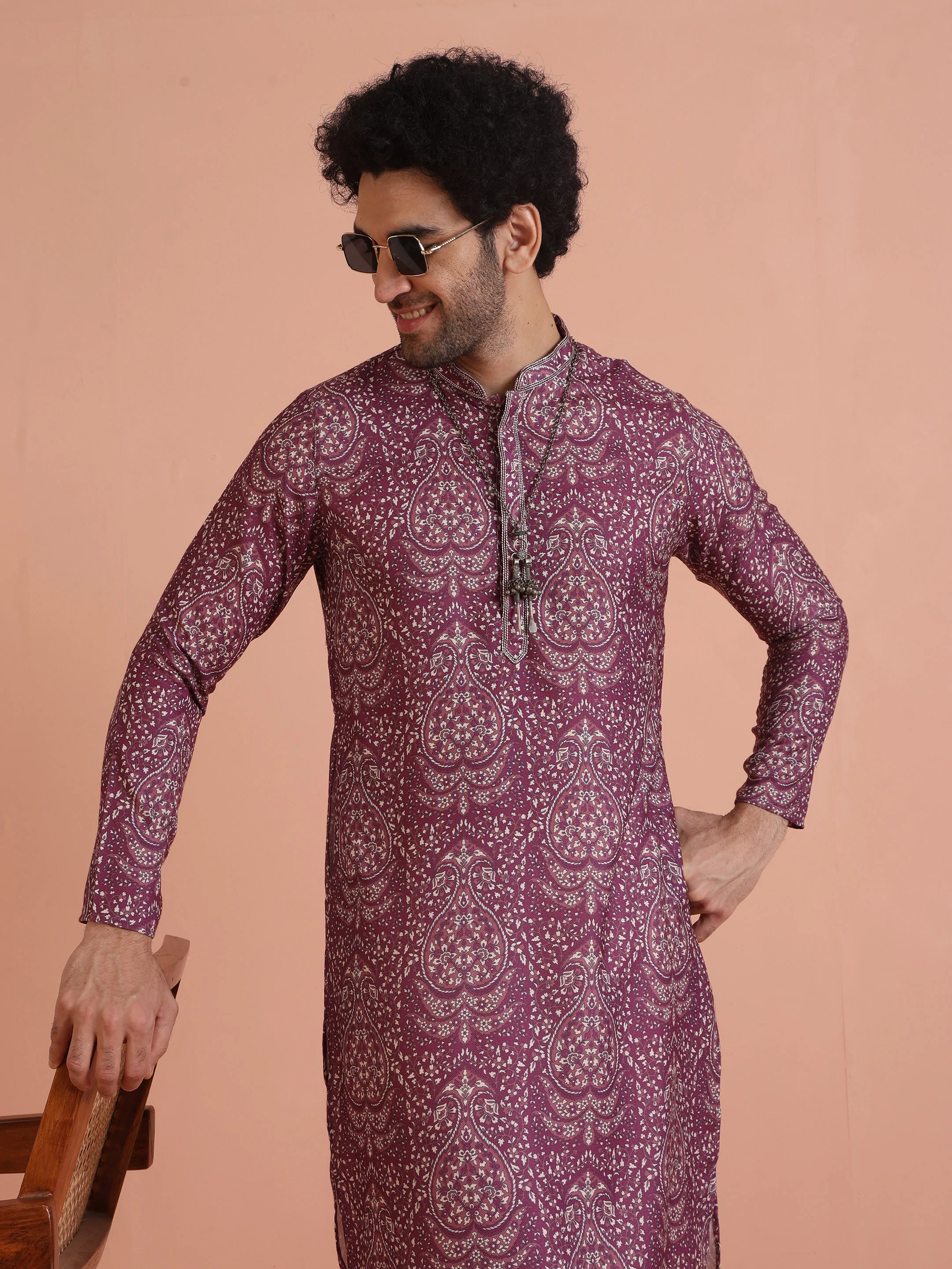 Maroon Art Silk Paisley Printed Kurta - Image 8