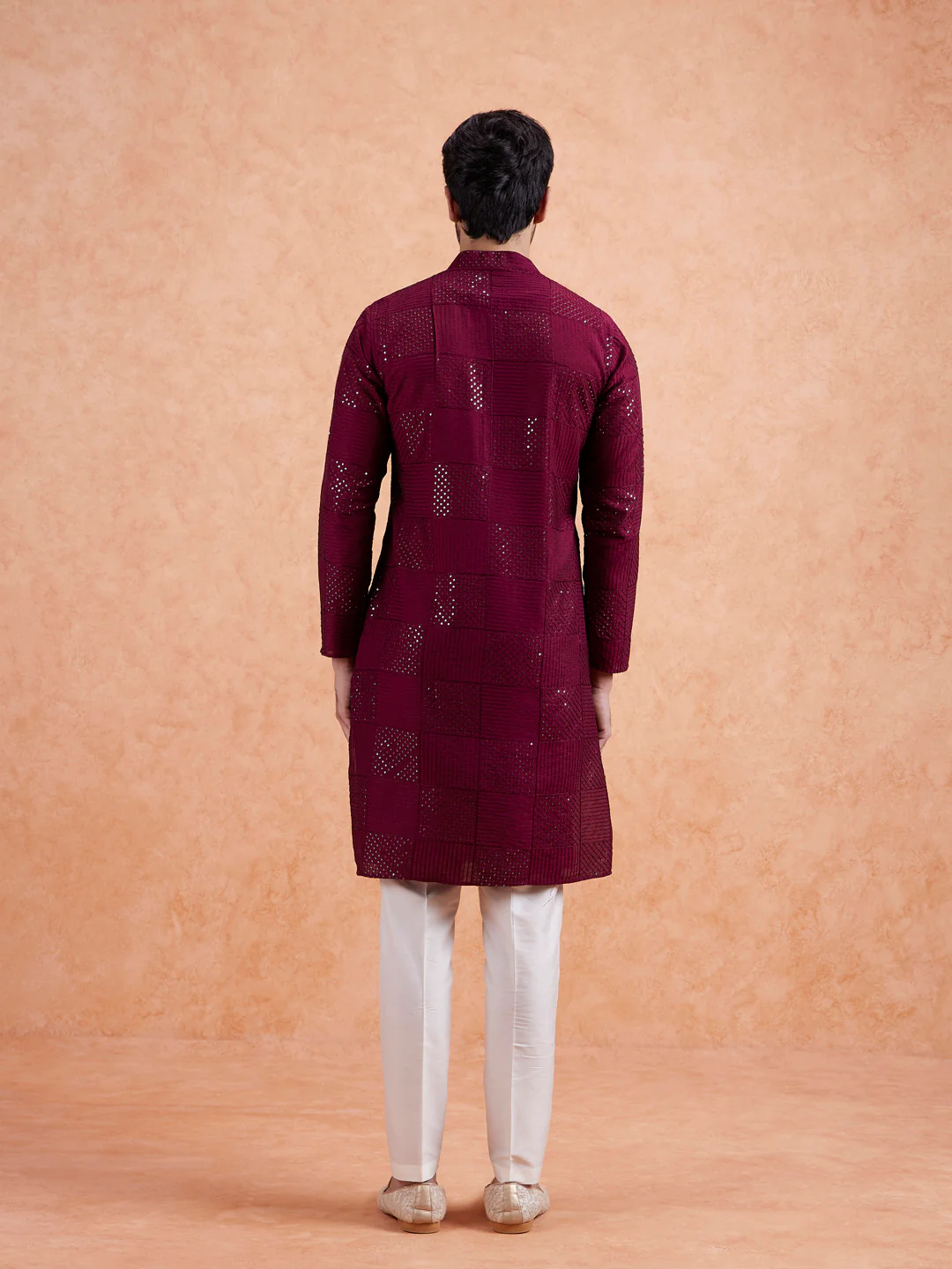 Maroon Cotton Geometric Embroidery Long Kurta - Image 6