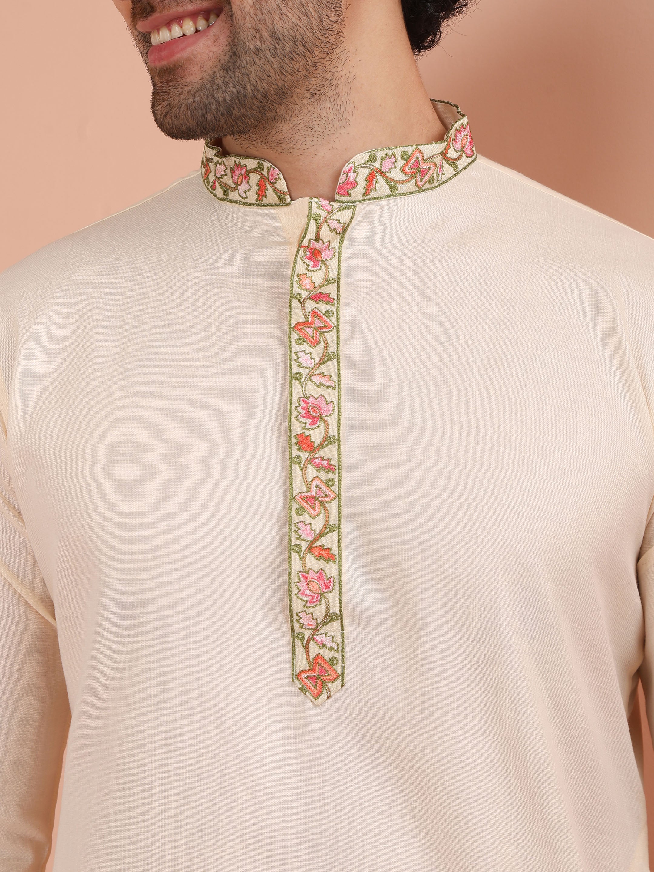 Cream Embroidered Kurta Dhoti Set - Image 5