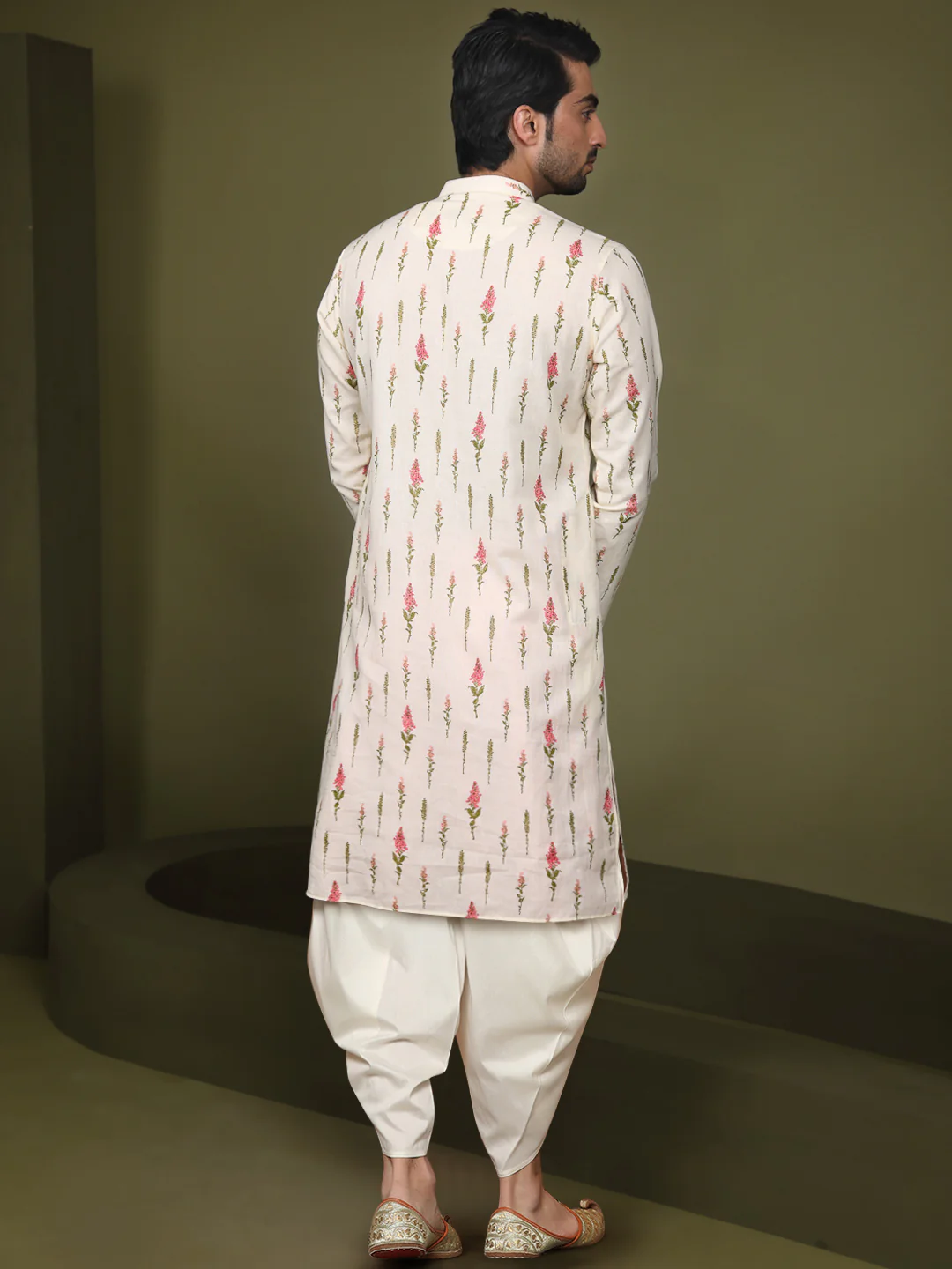 Cream Cotton Printed Kurta Dhoti Set - Image 4