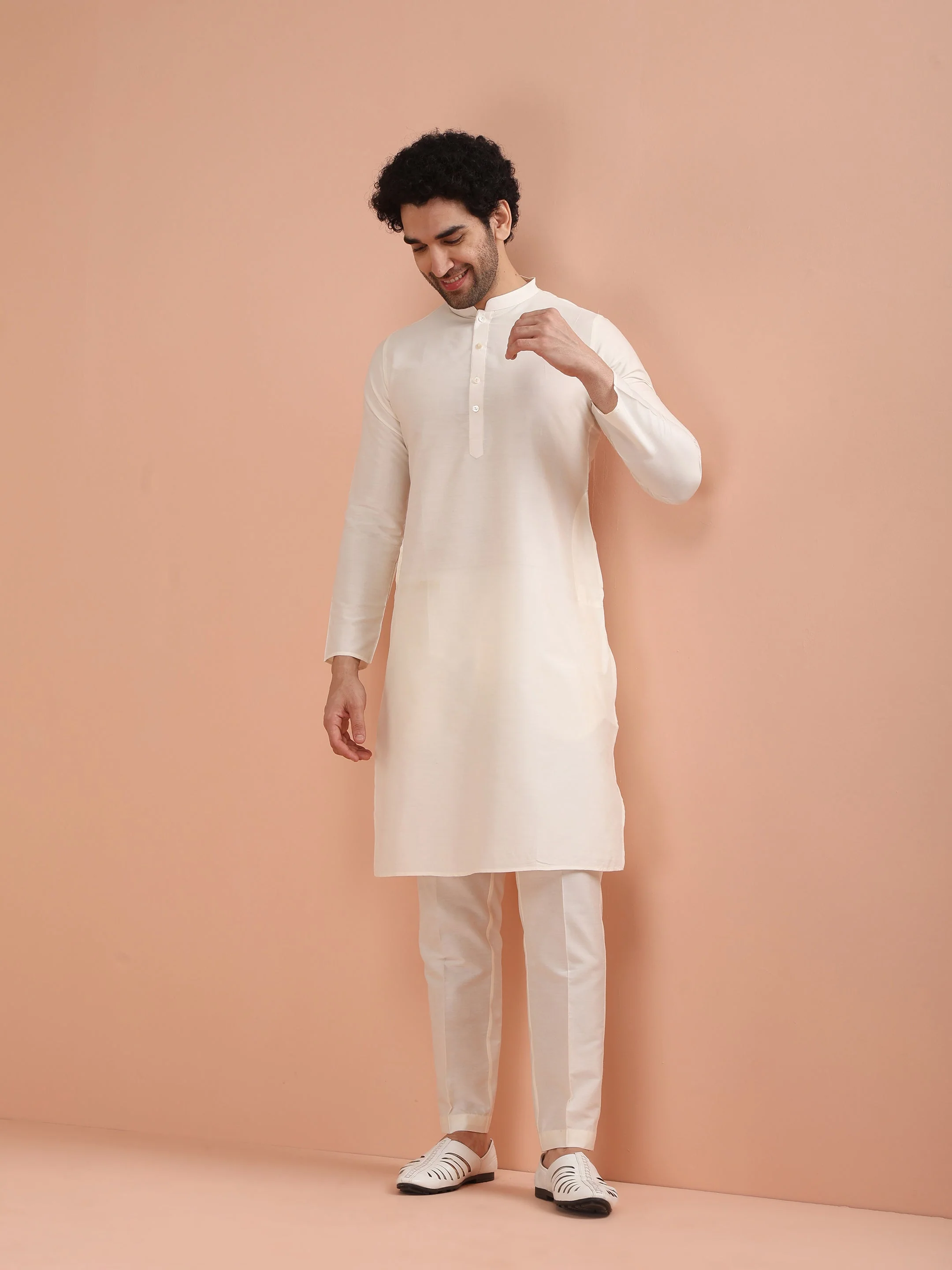 Men's Cream Kurta Indowestern Trouser Set - Image 15