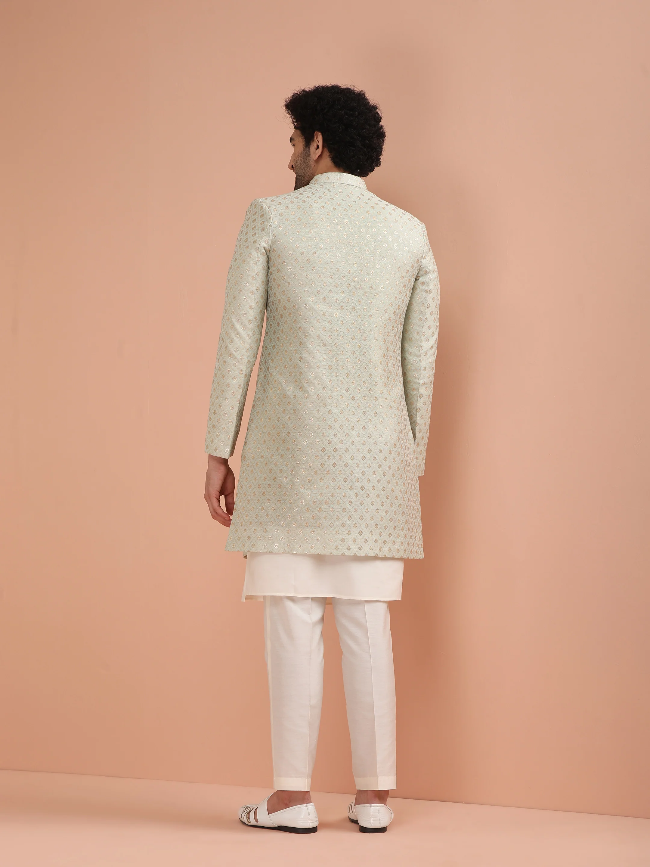 Men's Cream Kurta Indowestern Trouser Set - Image 4