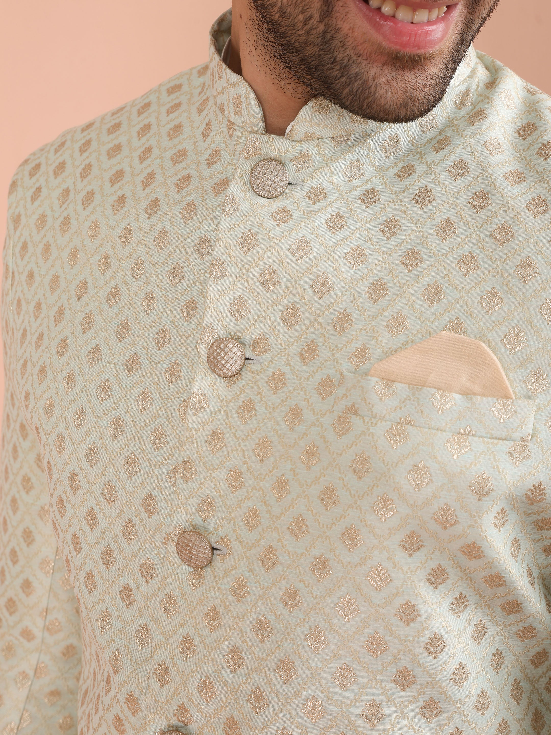 Men's Cream Kurta Indowestern Trouser Set - Image 5