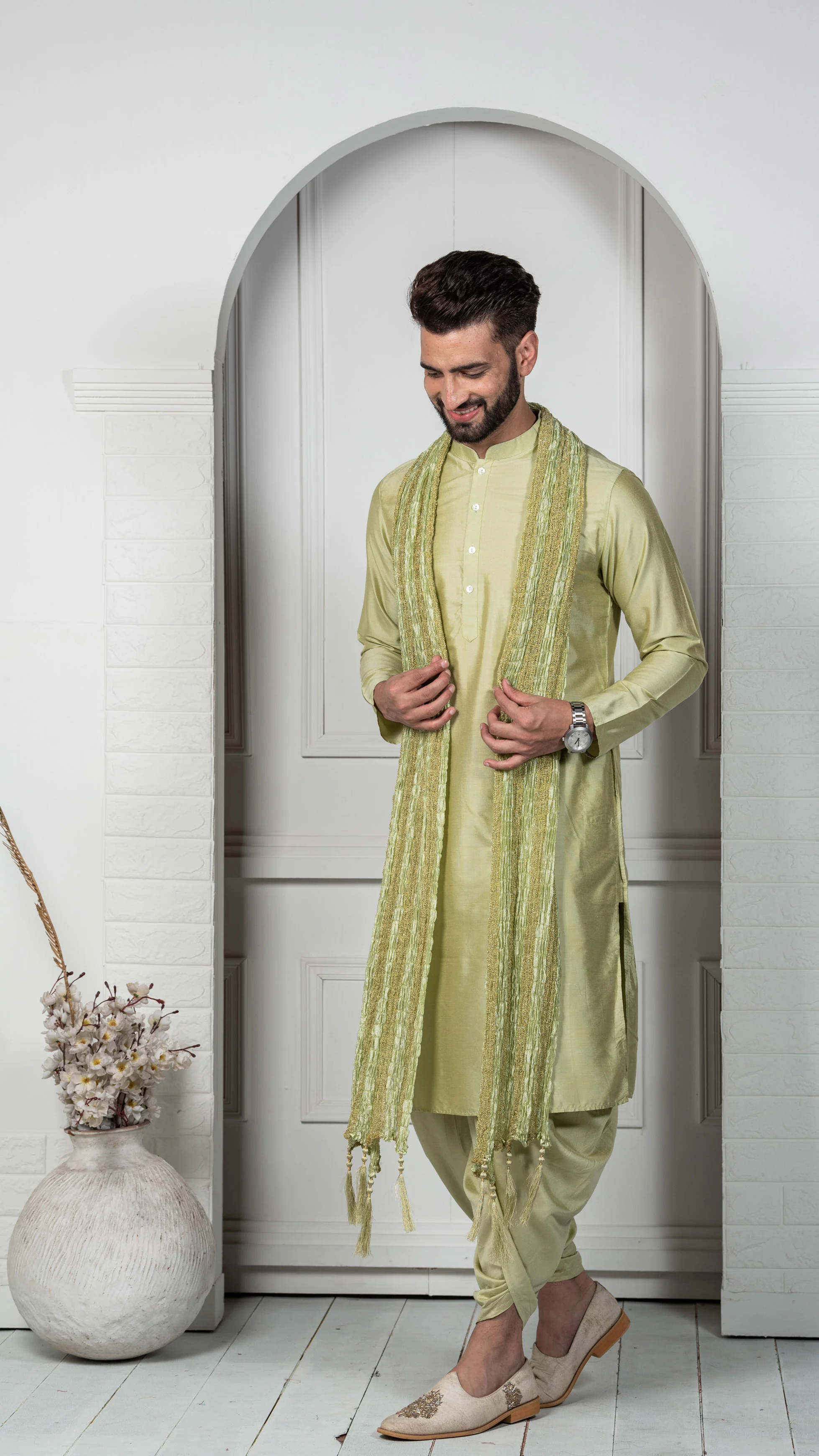 Light Green Crushed Festive Dupatta - Image 3
