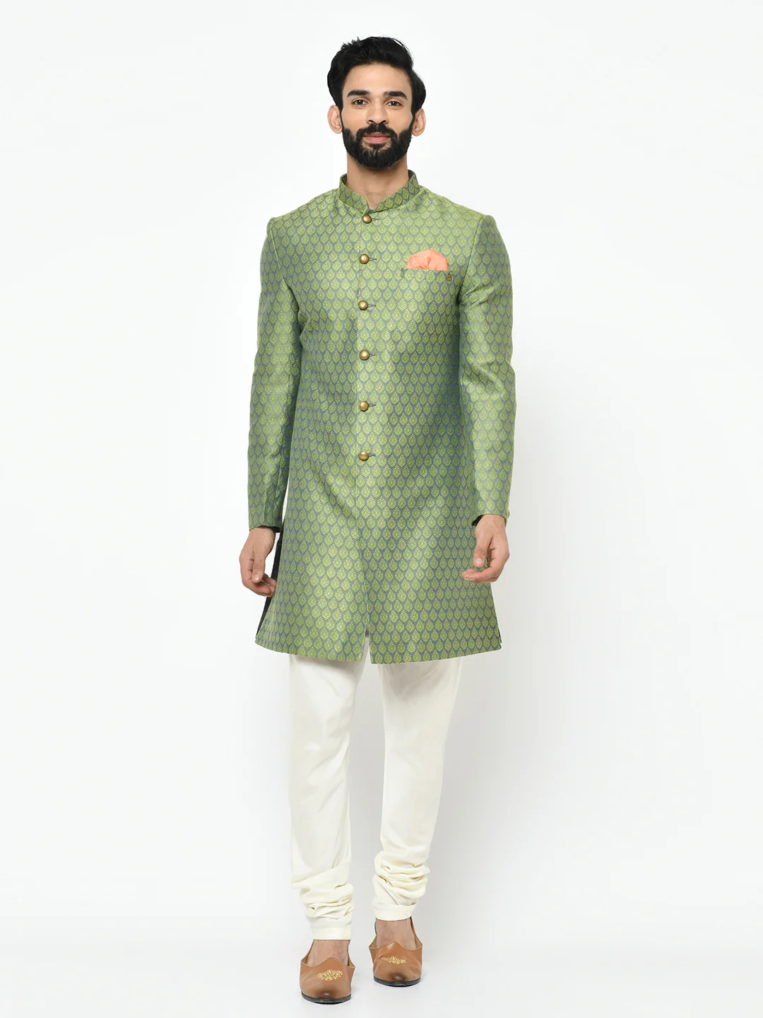 Men's Green Indowestern Churidar Set
