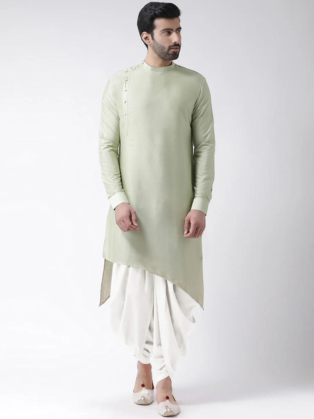 Pastel Green Asymmetrical Kurta Dhoti Set