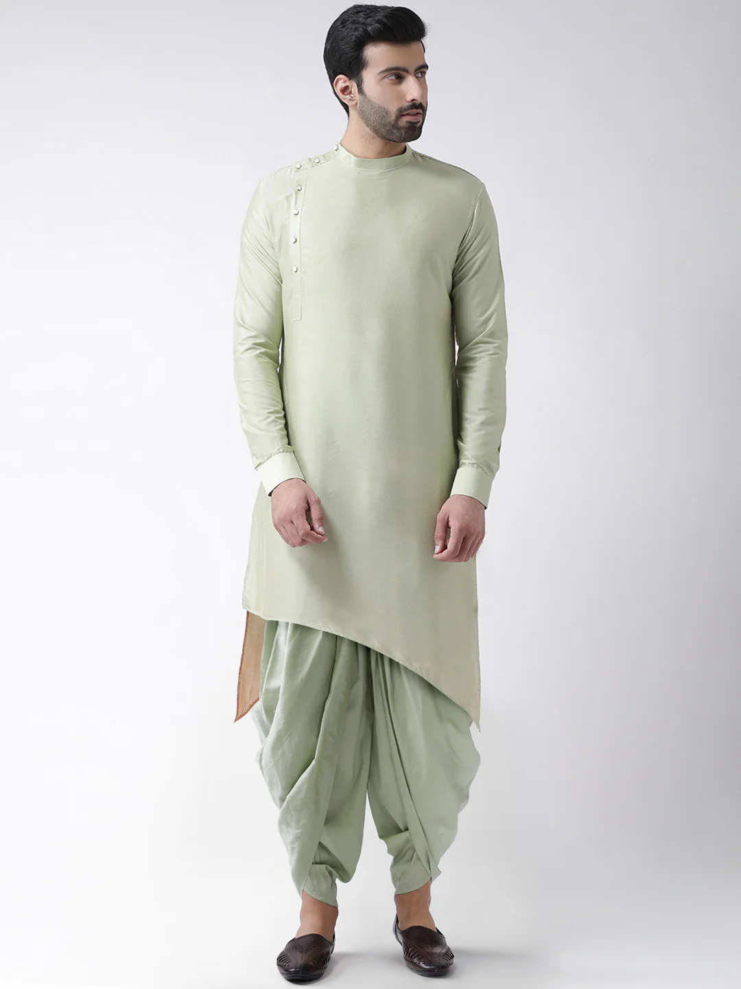 Pastel Green Asymmetric Kurta Churidar Set